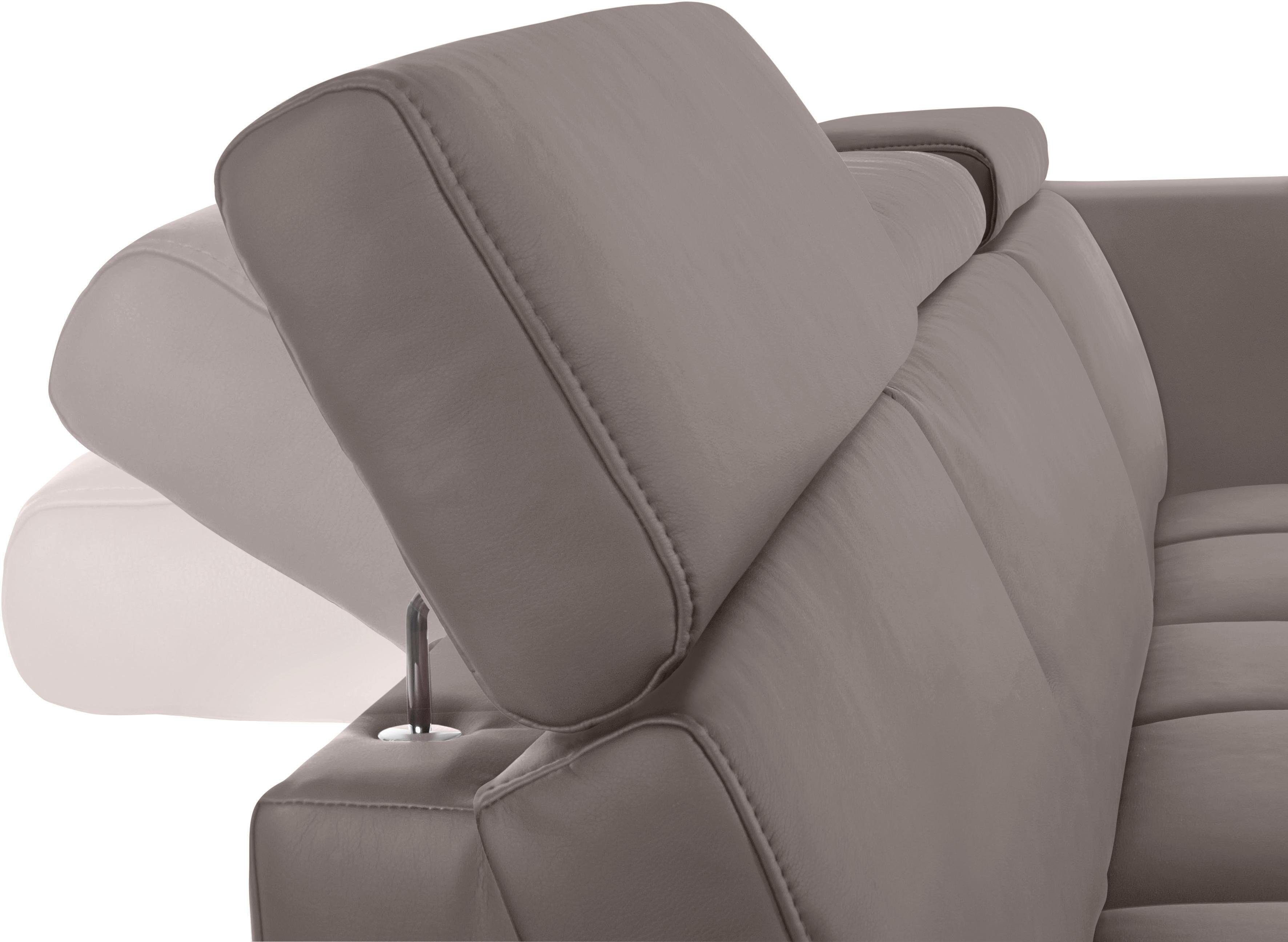DOMO collection Hoekbank Ava, moderne zitstiksels met mooie dubbele naad, comfortabel, L-vorm met ottomane, inclusief veren, optioneel met hoofdeinde verstellingen