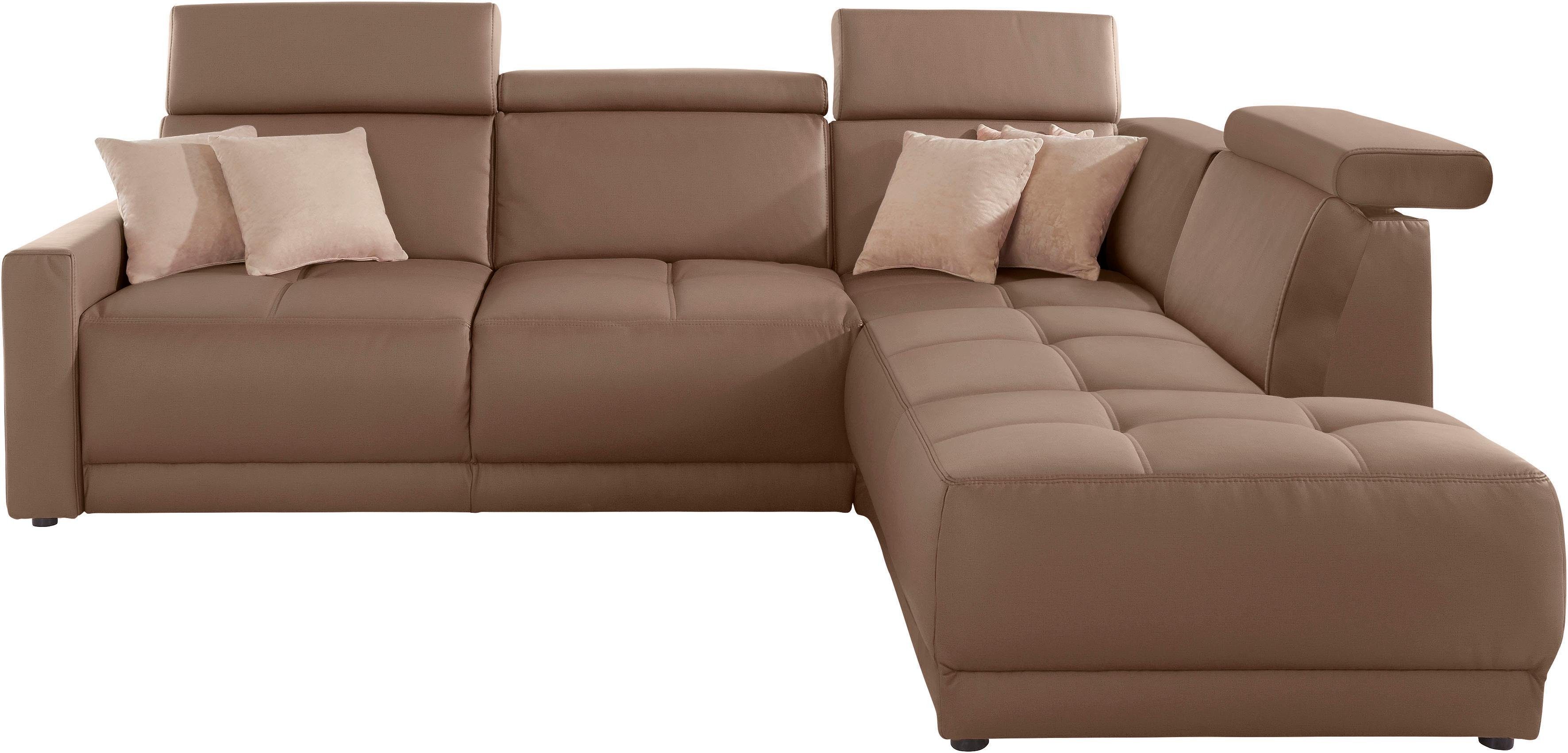 DOMO collection Hoekbank Ava, moderne zitstiksels met mooie dubbele naad, comfortabel, L-vorm met ottomane, inclusief veren, optioneel met hoofdeinde verstellingen