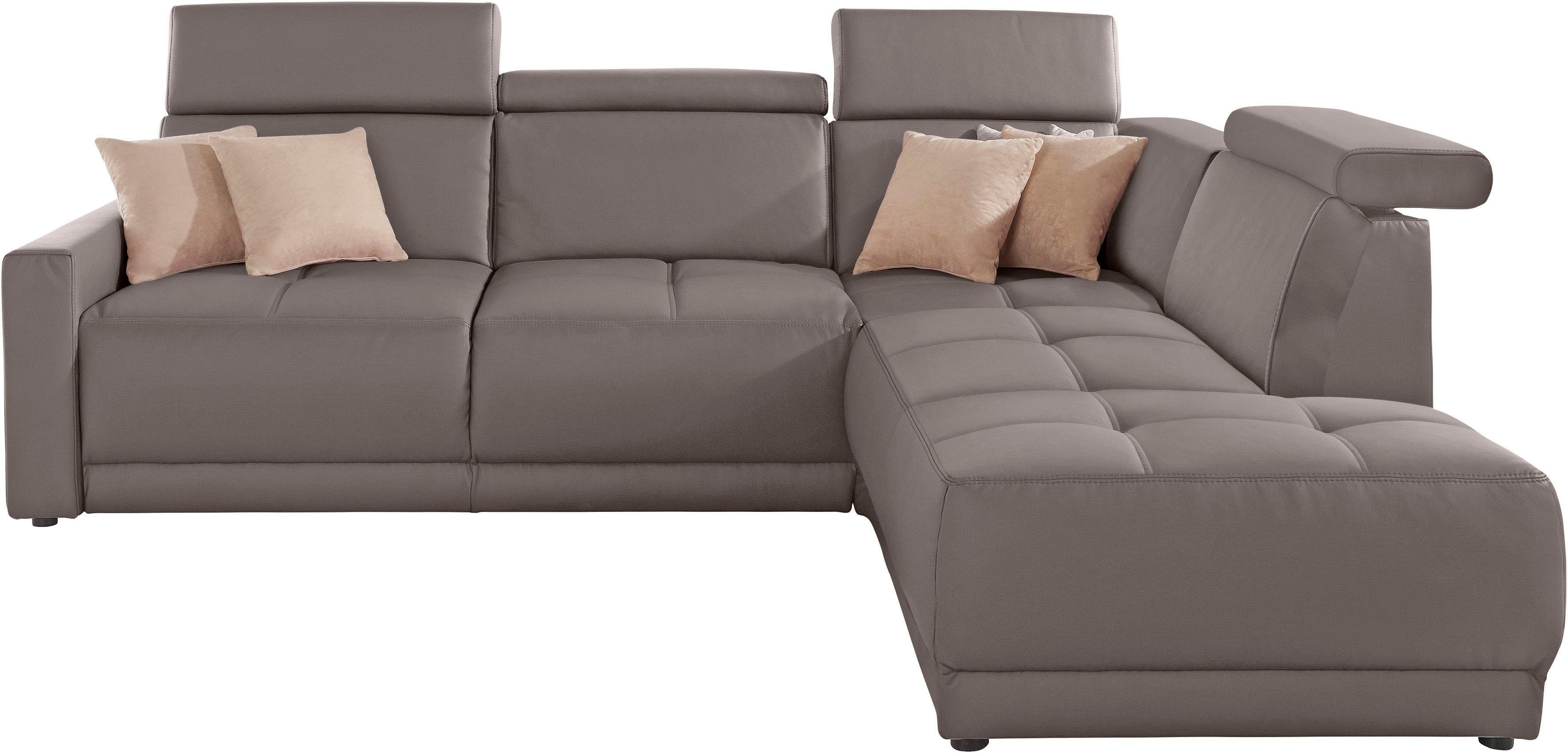 DOMO collection Hoekbank Ava, moderne zitstiksels met mooie dubbele naad, comfortabel, L-vorm met ottomane, inclusief veren, optioneel met hoofdeinde verstellingen