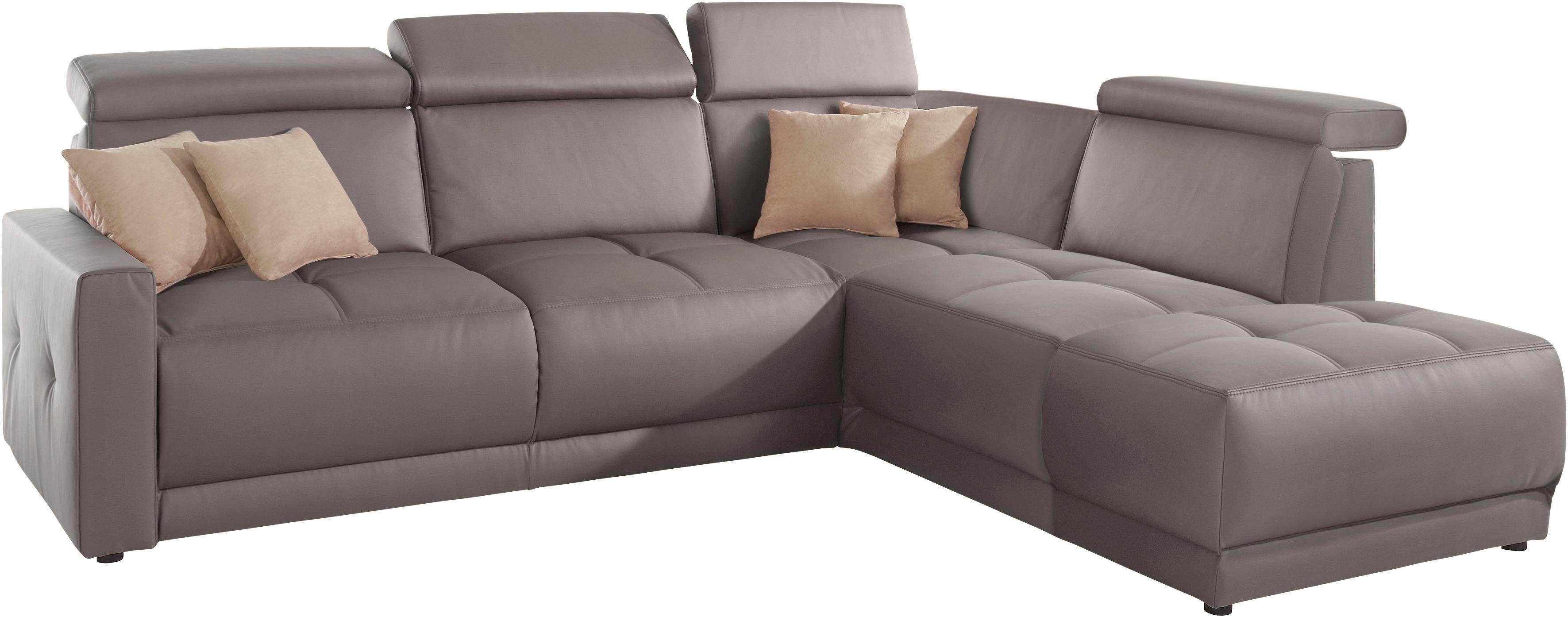 DOMO collection Hoekbank Ava, moderne zitstiksels met mooie dubbele naad, comfortabel, L-vorm met ottomane, inclusief veren, optioneel met hoofdeinde verstellingen