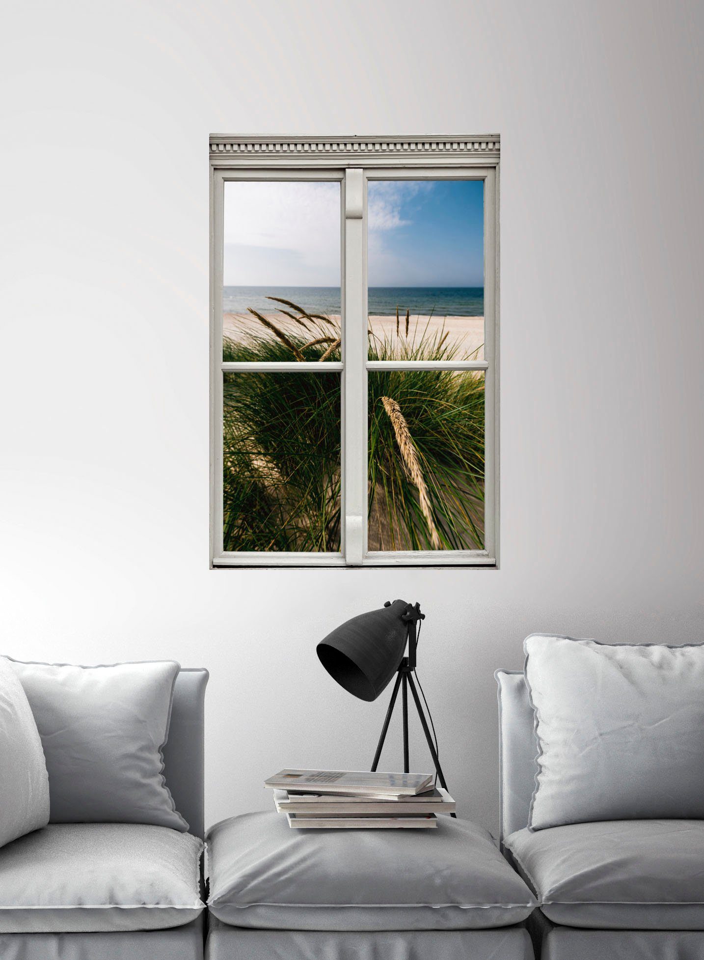 queence Wandfolie Strand Muursticker, muurdecoratie, zelfklevend, 3D, raam