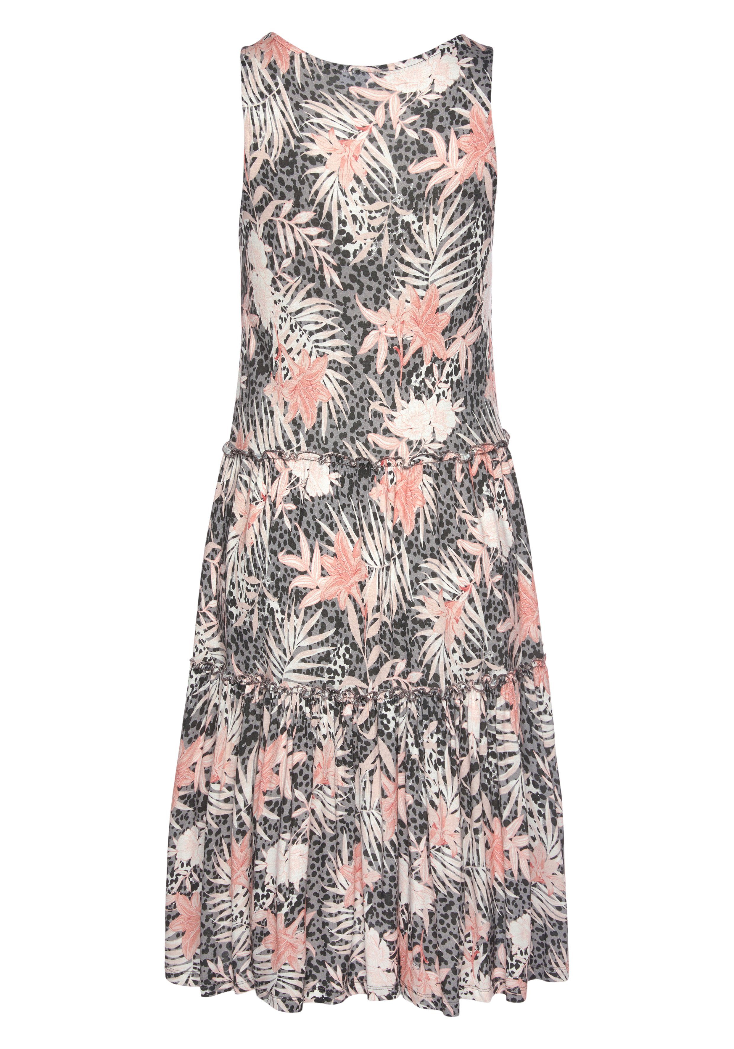 Buffalo Jerseyjurk met all-over print en rok met volants, mini jurk, zomerjurk, strandjurk