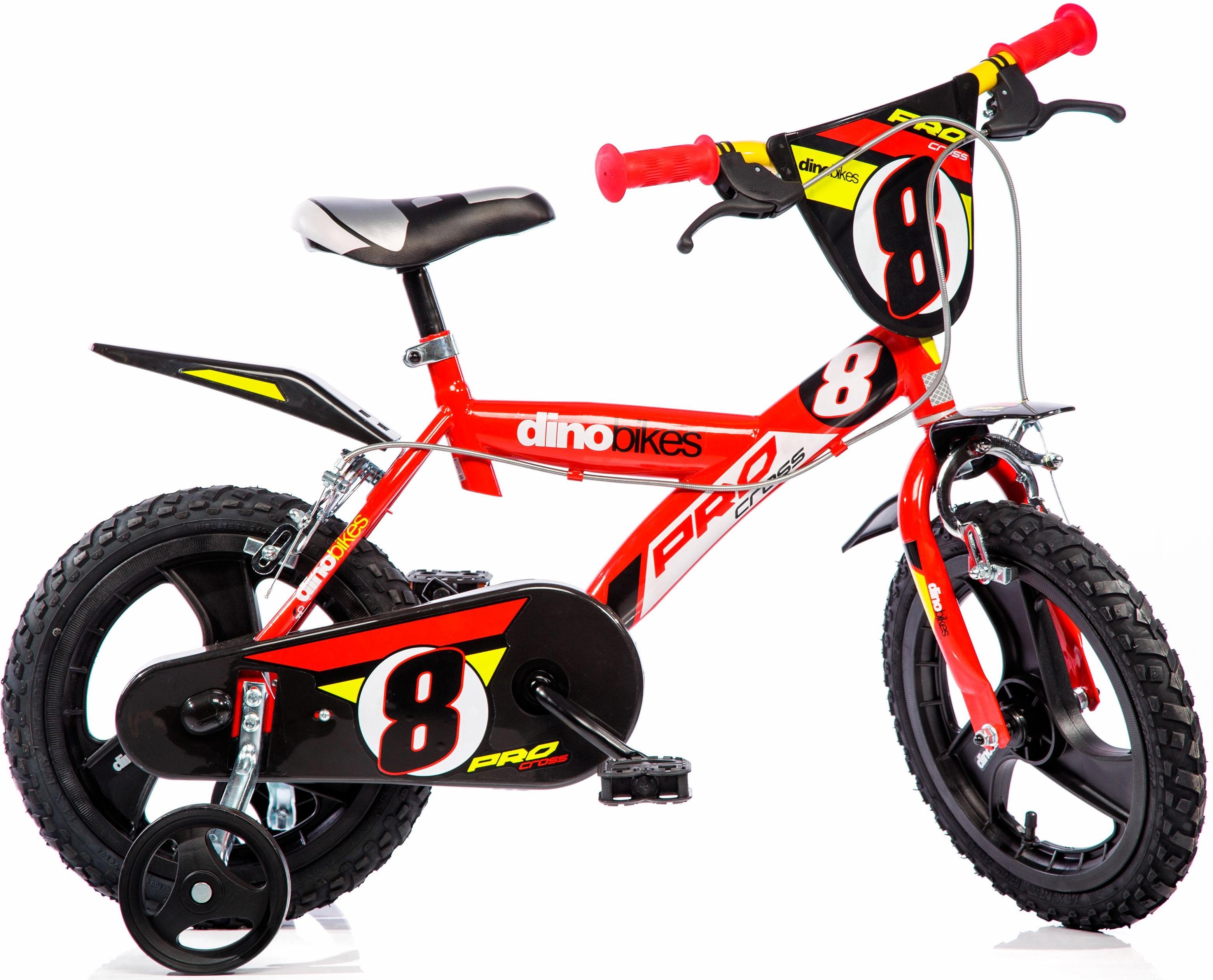 Dino Kinderfiets Mountainbike 14 inch met zijwieltjes, klep en coole spatborden