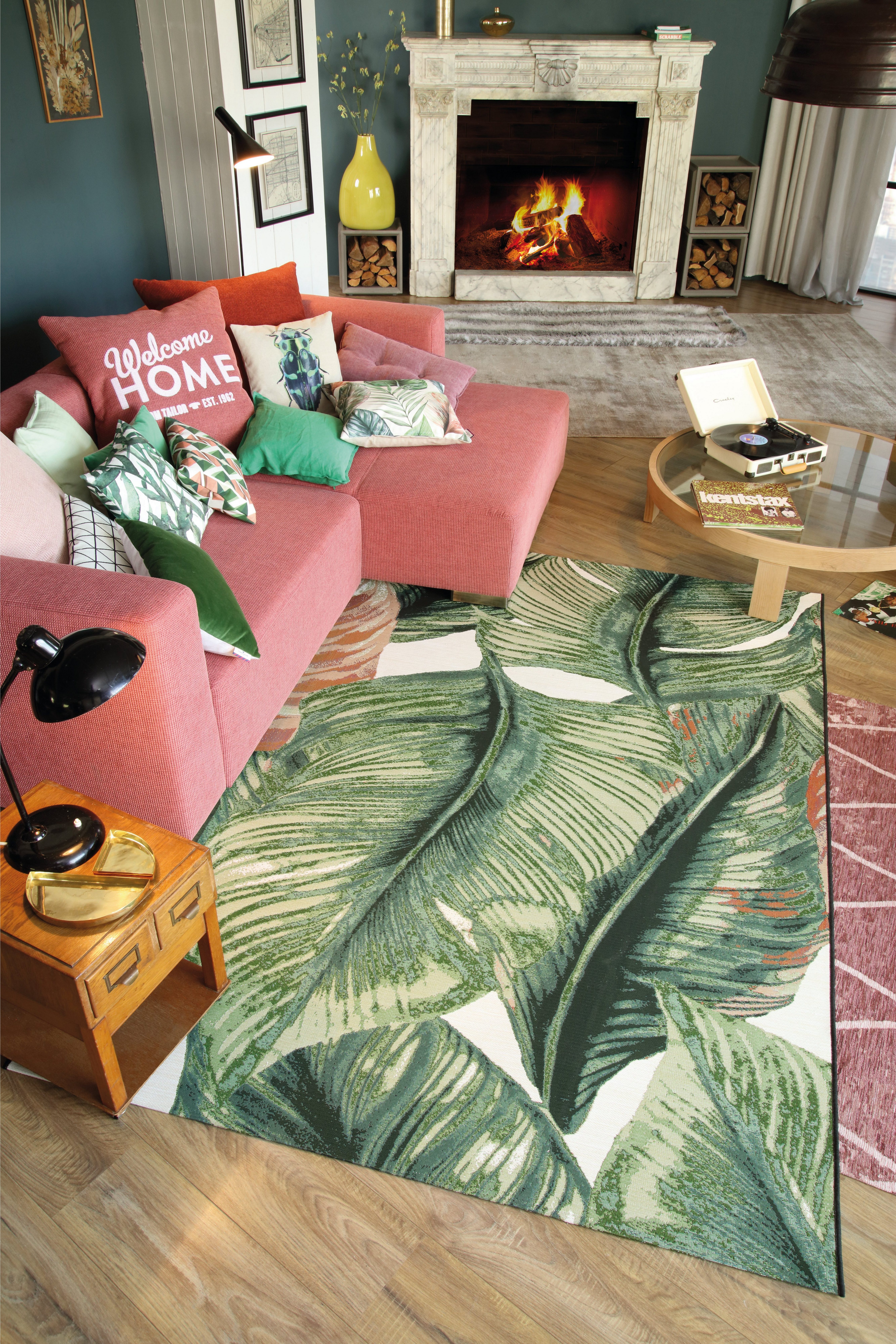 TOM TAILOR HOME Vloerkleed Garden Leaf Platweefsel, geschikt voor binnen en buiten, woonkamer
