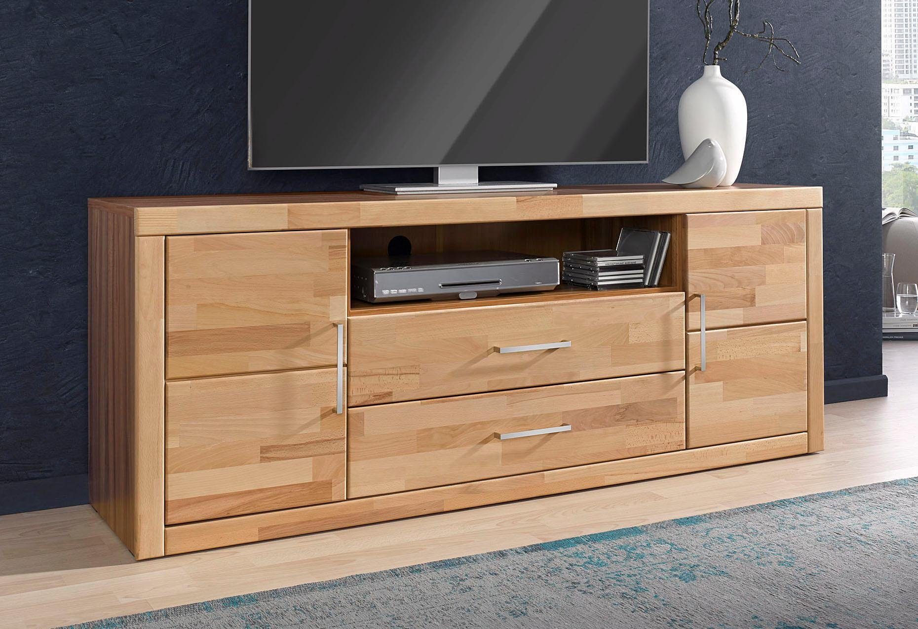 Home affaire Tv-meubel Logo,160cm breit,42 cm tief, Fronten Massivholz, Kabeldurchführung Breedte 160 cm lowboards maat 160x42x62 cm beige