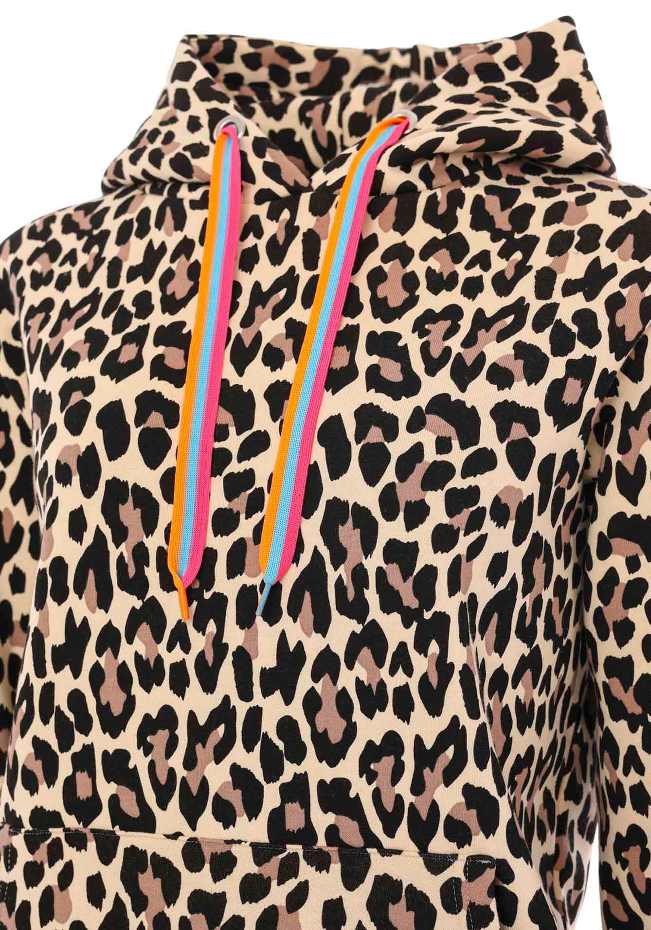 Zwillingsherz Hoodie Leo Allover Neon Kante met dierenontwerp en contrasterende mouwboorden