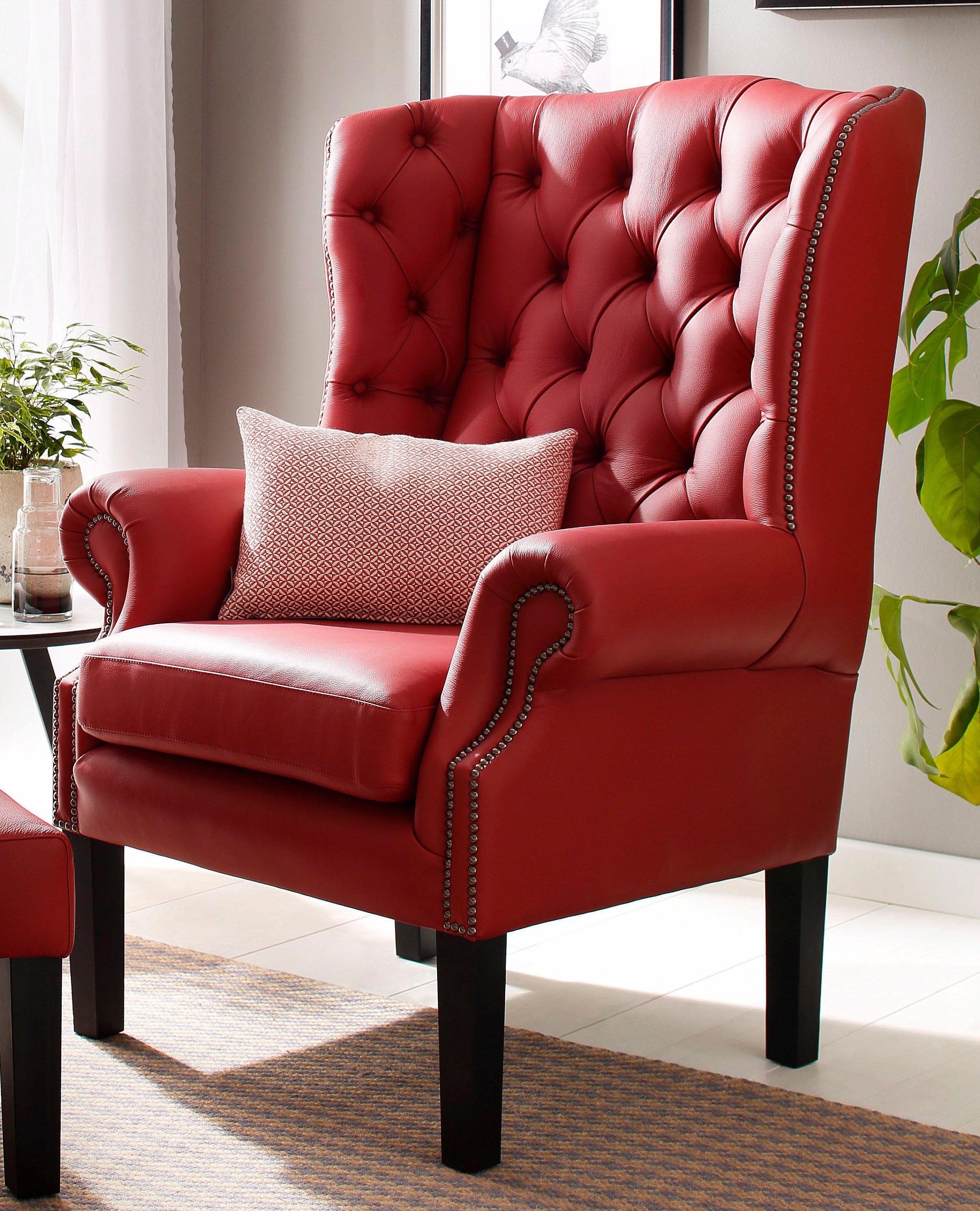 Home affaire Fauteuil Bedford oorschelp fauteuil Chesterfield met luxueuze capitonnage en gebogen armleuningen