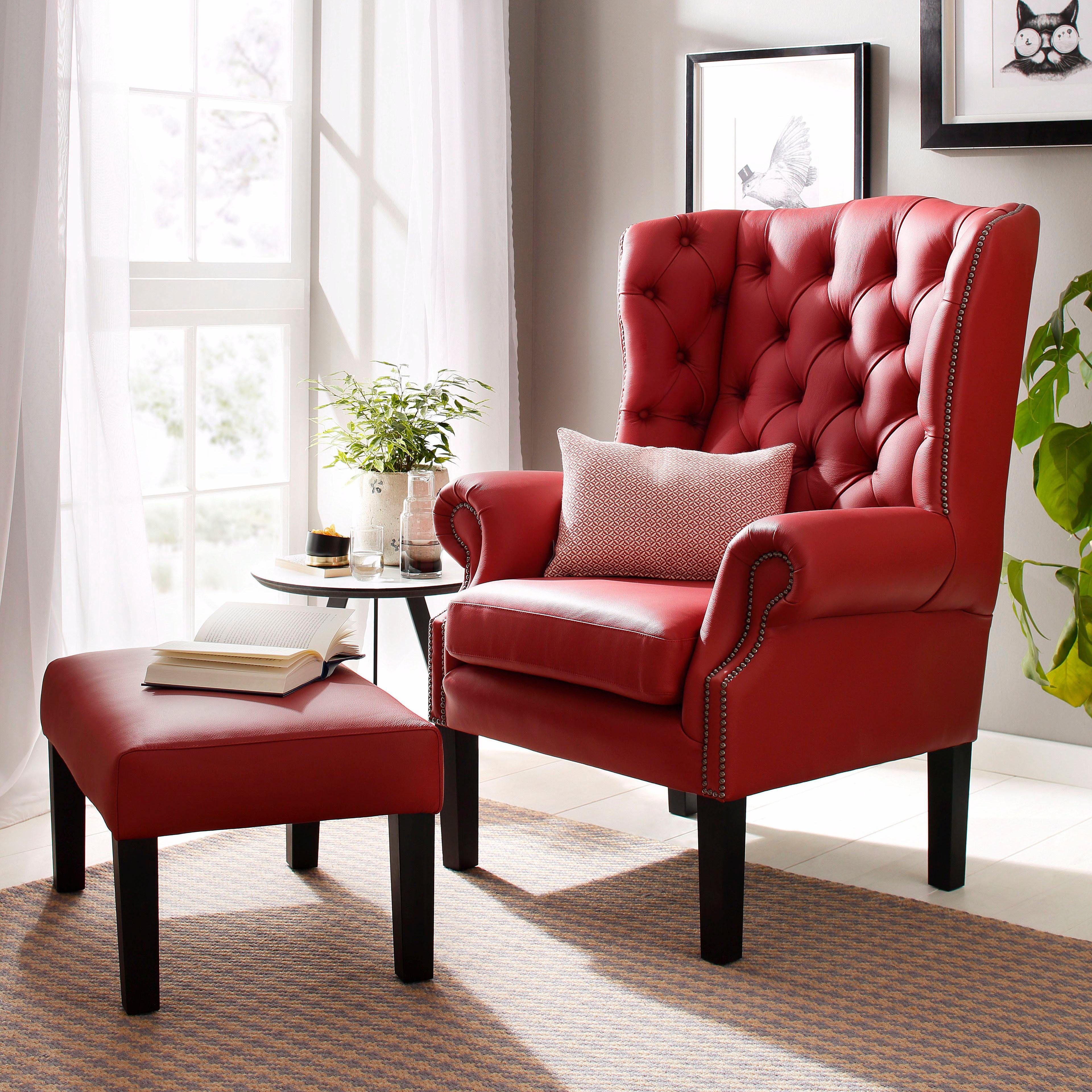Home affaire Fauteuil Bedford oorschelp fauteuil Chesterfield met luxueuze capitonnage en gebogen armleuningen