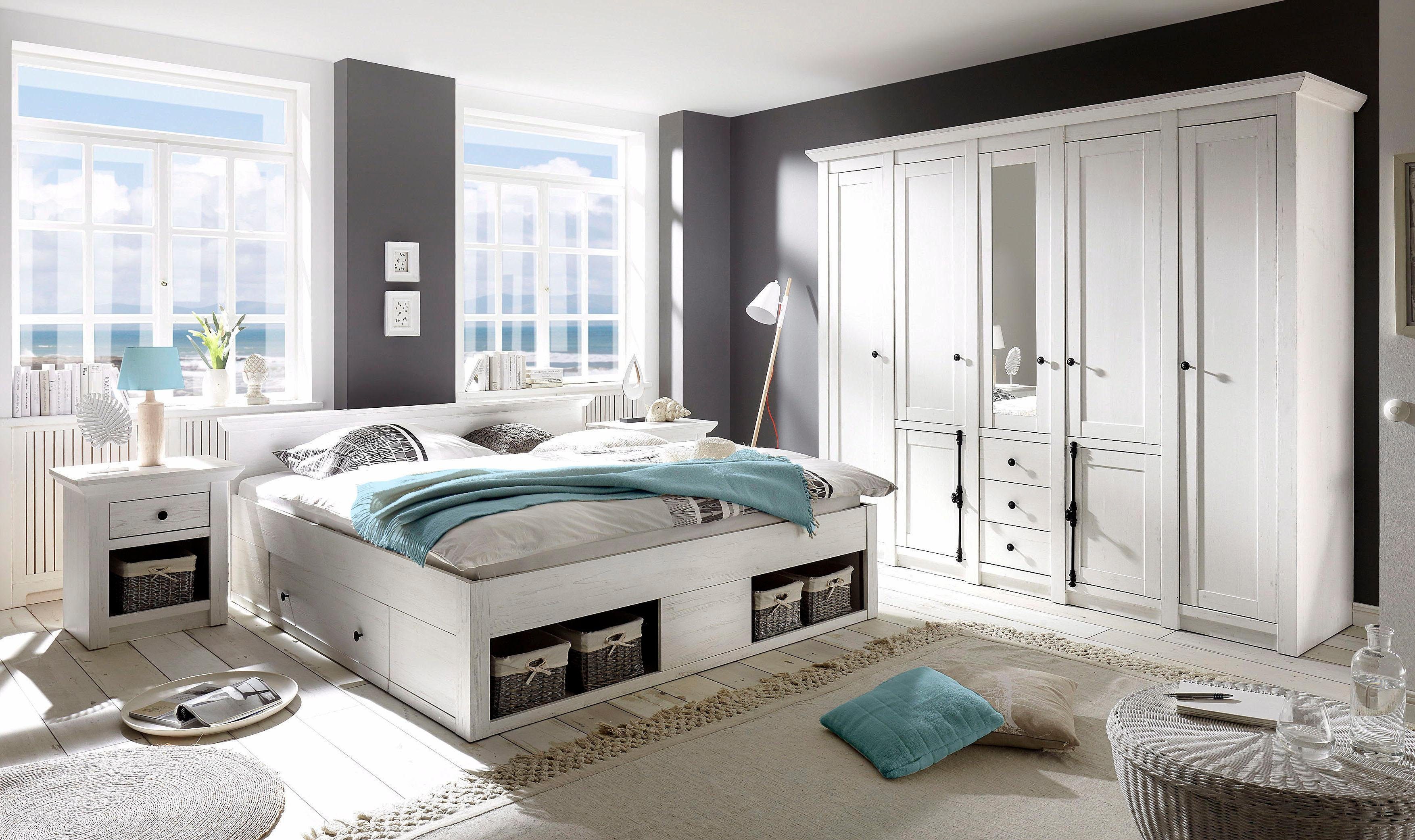 Home affaire Slaapkamerserie California groot: bed 180 cm, 2 nachtkastjes, 5-deurs kledingkast (set, 4-delig)
