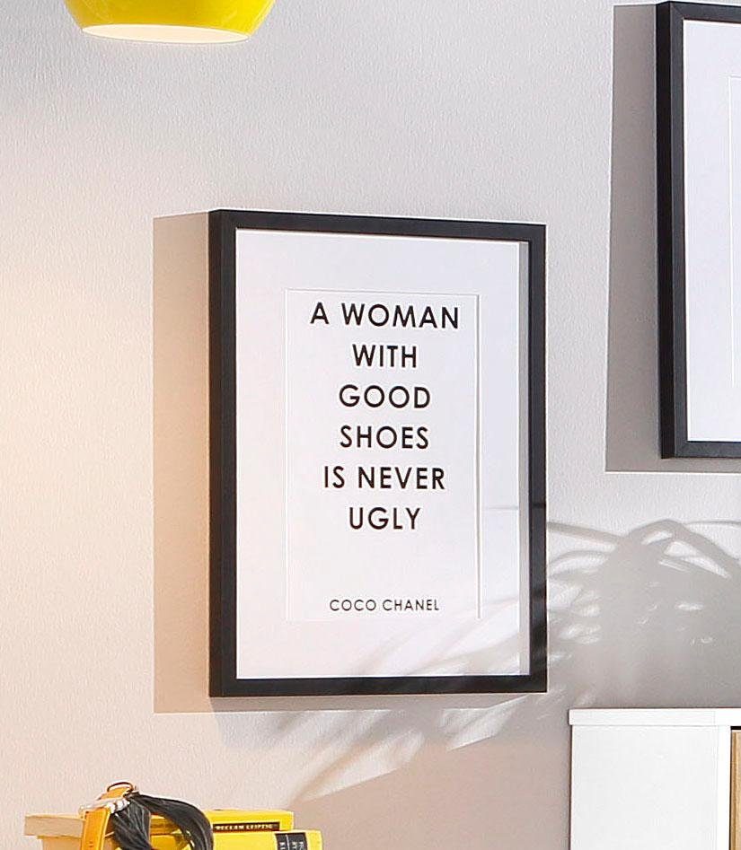 Leonique Wanddecoratie Zitat Coco Chanel HD premium posterdruk incl. houten lijst