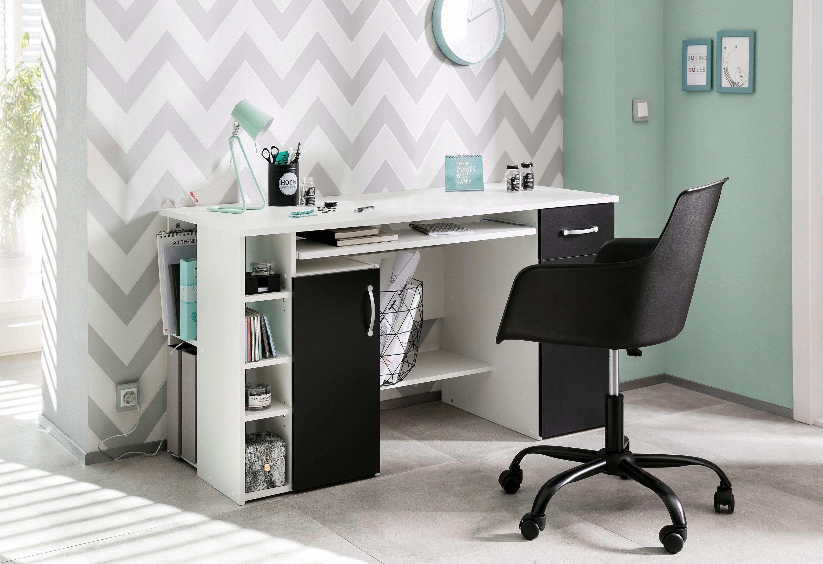 VOGL Möbelfabrik Bureau Tim met zijopen vakken & toetsenborduitrekking, Printerstandaard, 1 lade, breedte 138 cm, gemaakt in Duitsland