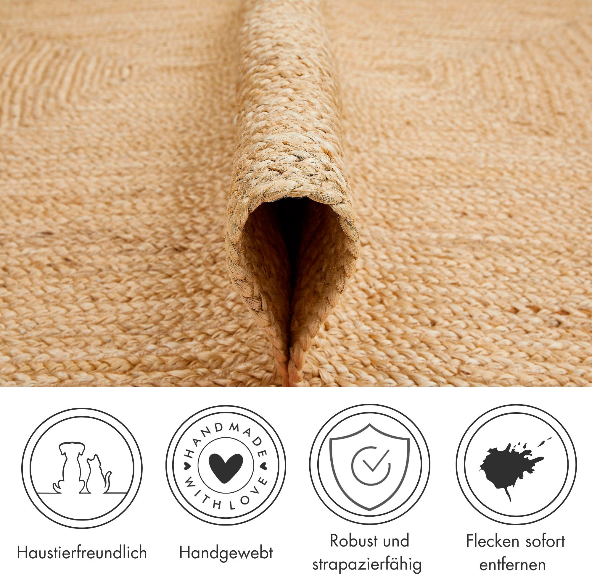 LUXOR living Vloerkleed Ibo, jute tapijt Omkeerbaar tapijt, handgeweven, natuurlijke vezel, Boho-stijl