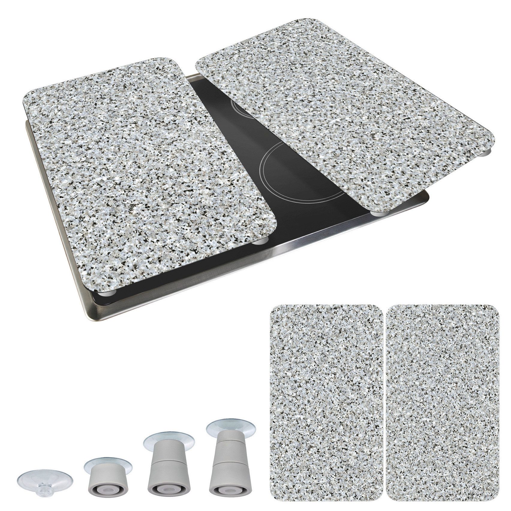 WENKO Kookplaatdeksel Universal Model Granit Kookplaatafdekking voor alle soorten kookplaten, krasvast, met antislipvoetjes (set, 2-delig)