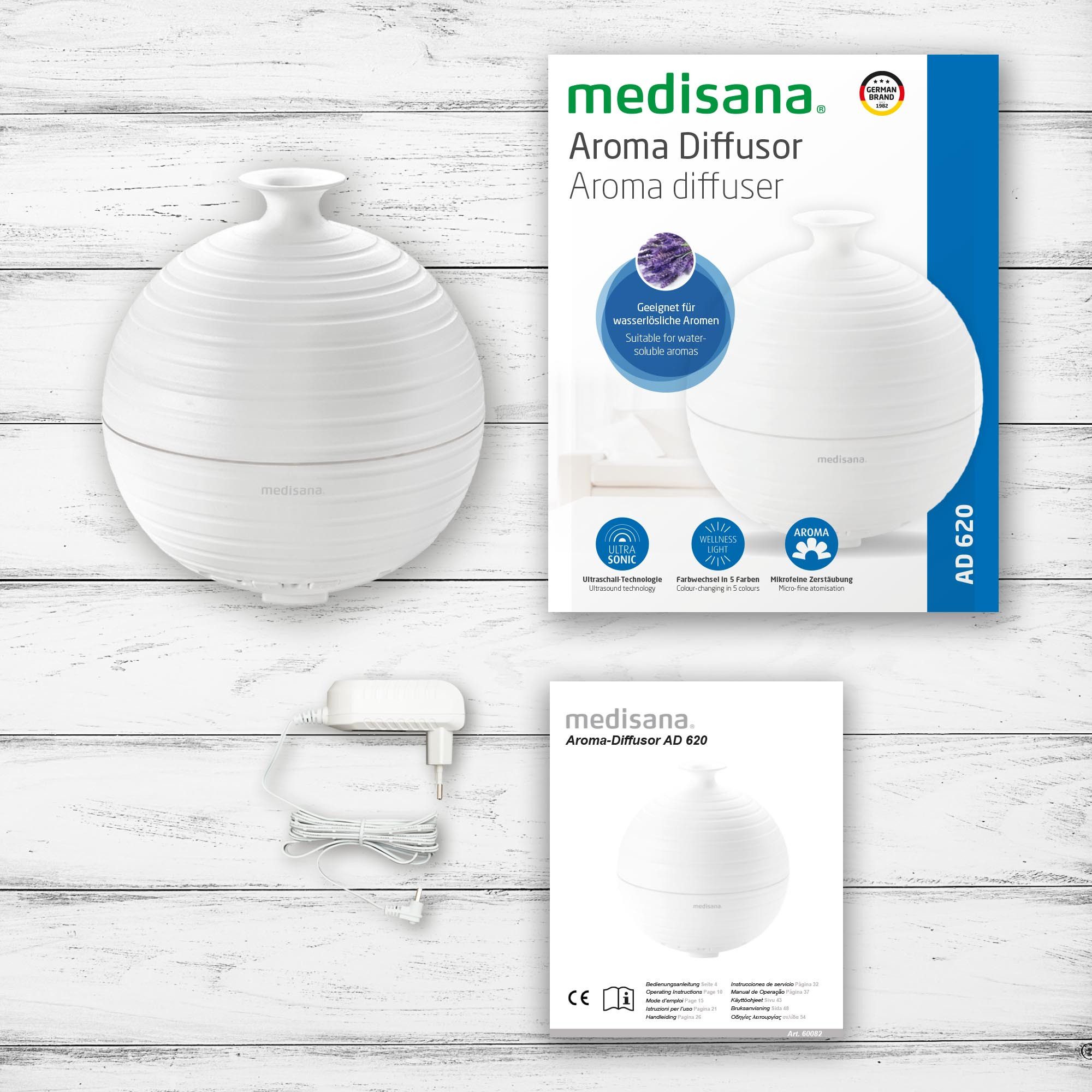 Medisana Diffuser AD 620 Aroma Diffuser voor geuroliën, ultrasone technologie, 5 wellnesslichten, timerfunctie