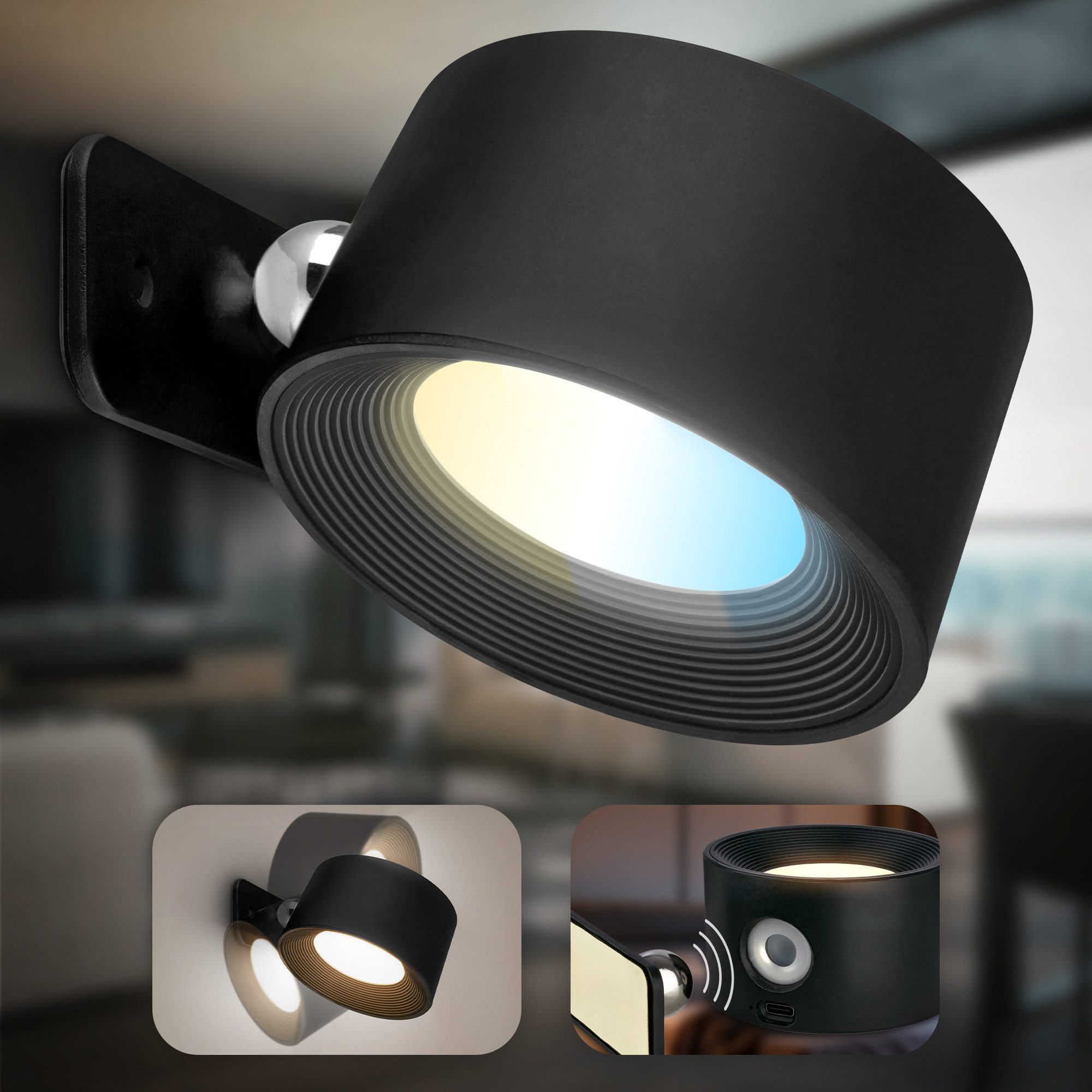 B.K.Licht Led-wandlamp BKL1597 Magnetische accu wandlamp, 3-niveau dimmer, met USB-C
