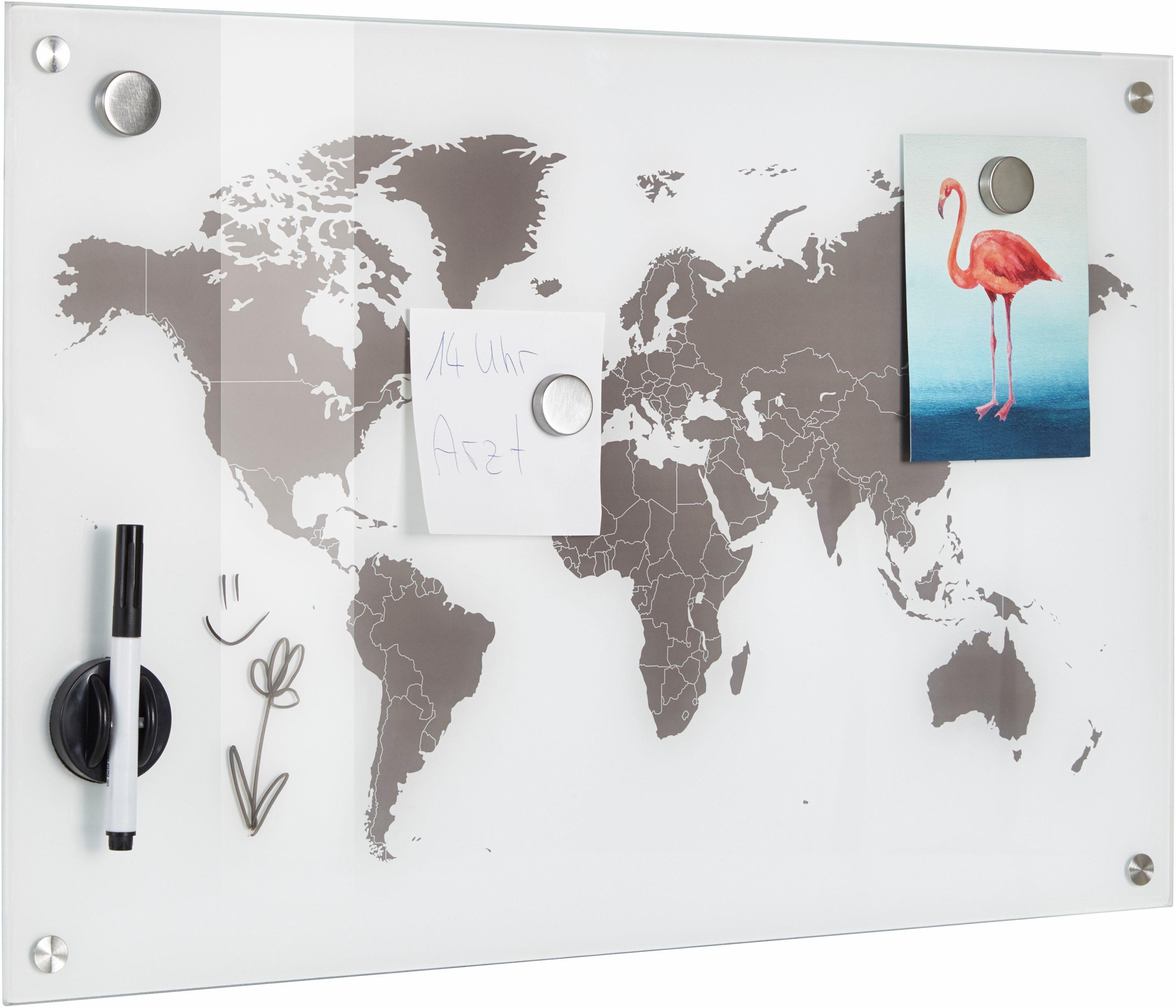 Zeller Present Prikbord Worldmap Glas 60x40