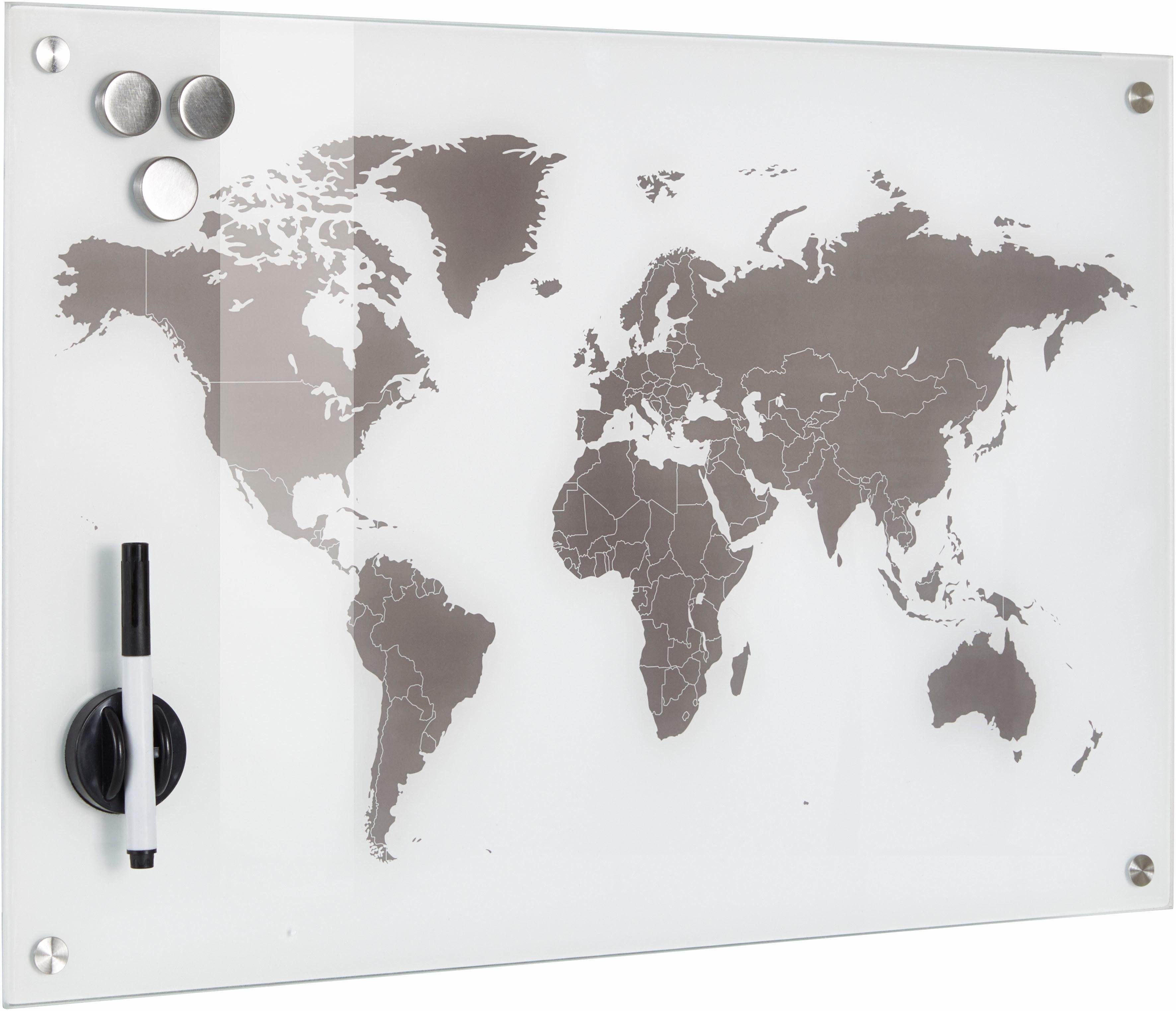 Zeller Present Prikbord Worldmap Glas 60x40