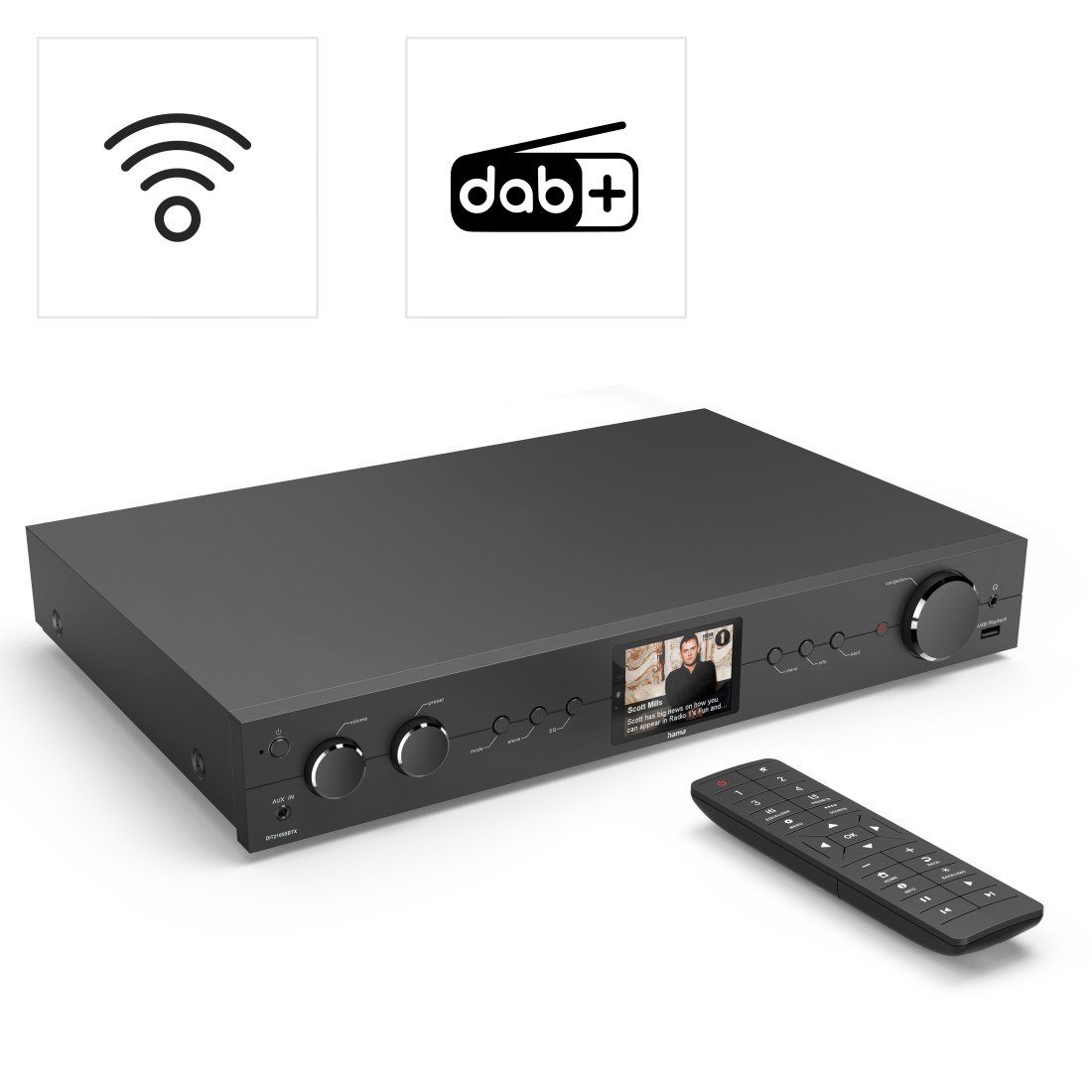 Hama Tuner HiFi tuner FM,DAB DAB+, internet radio, Bluetooth ontvanger & zender met timer, wekfunctie, kleurendisplay, spotify en amazon music luisteren