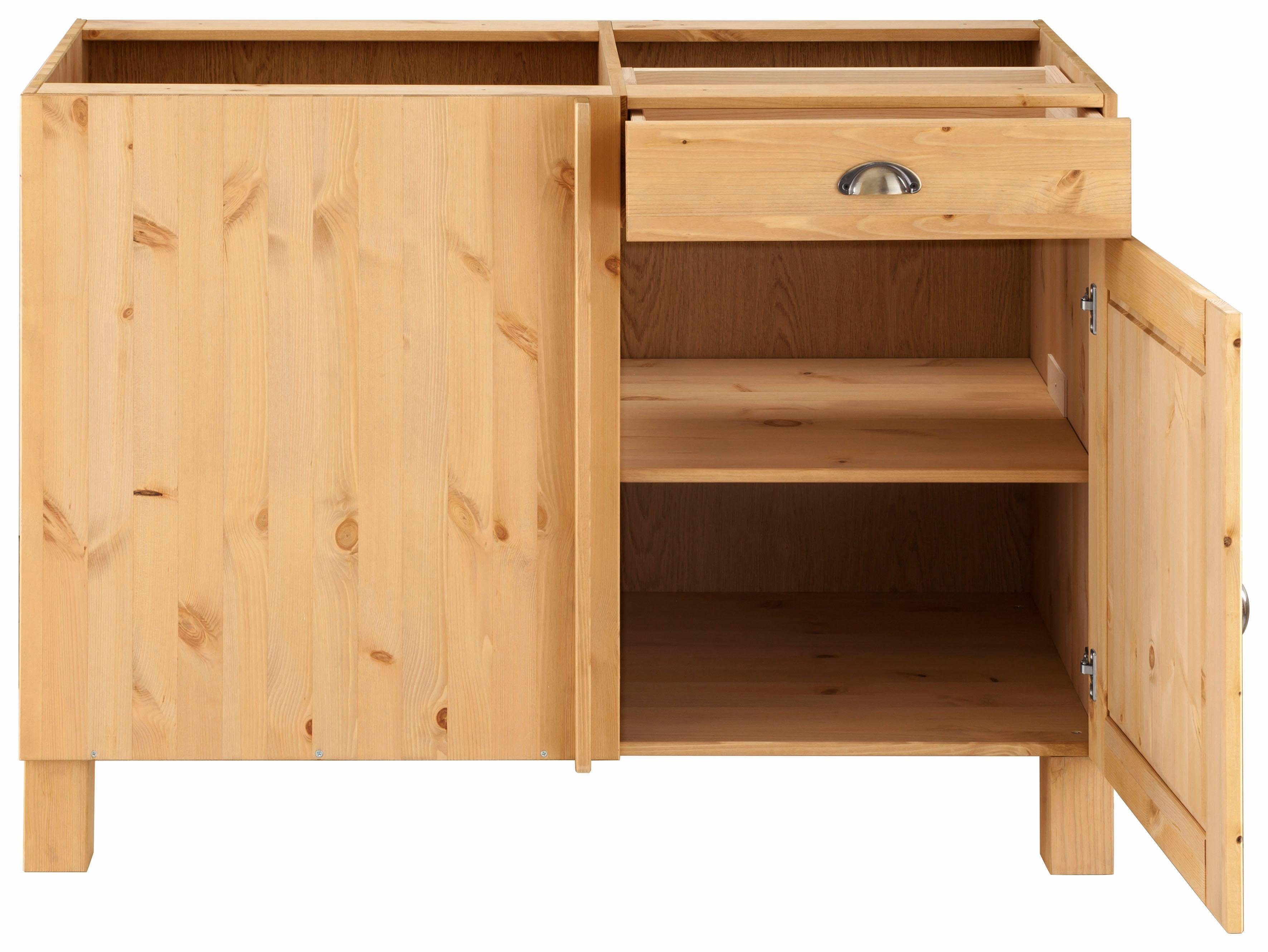 Home affaire Hoekonderkast Oslo 110 cm breed, van massief grenen, metalen grepen, landelijke look