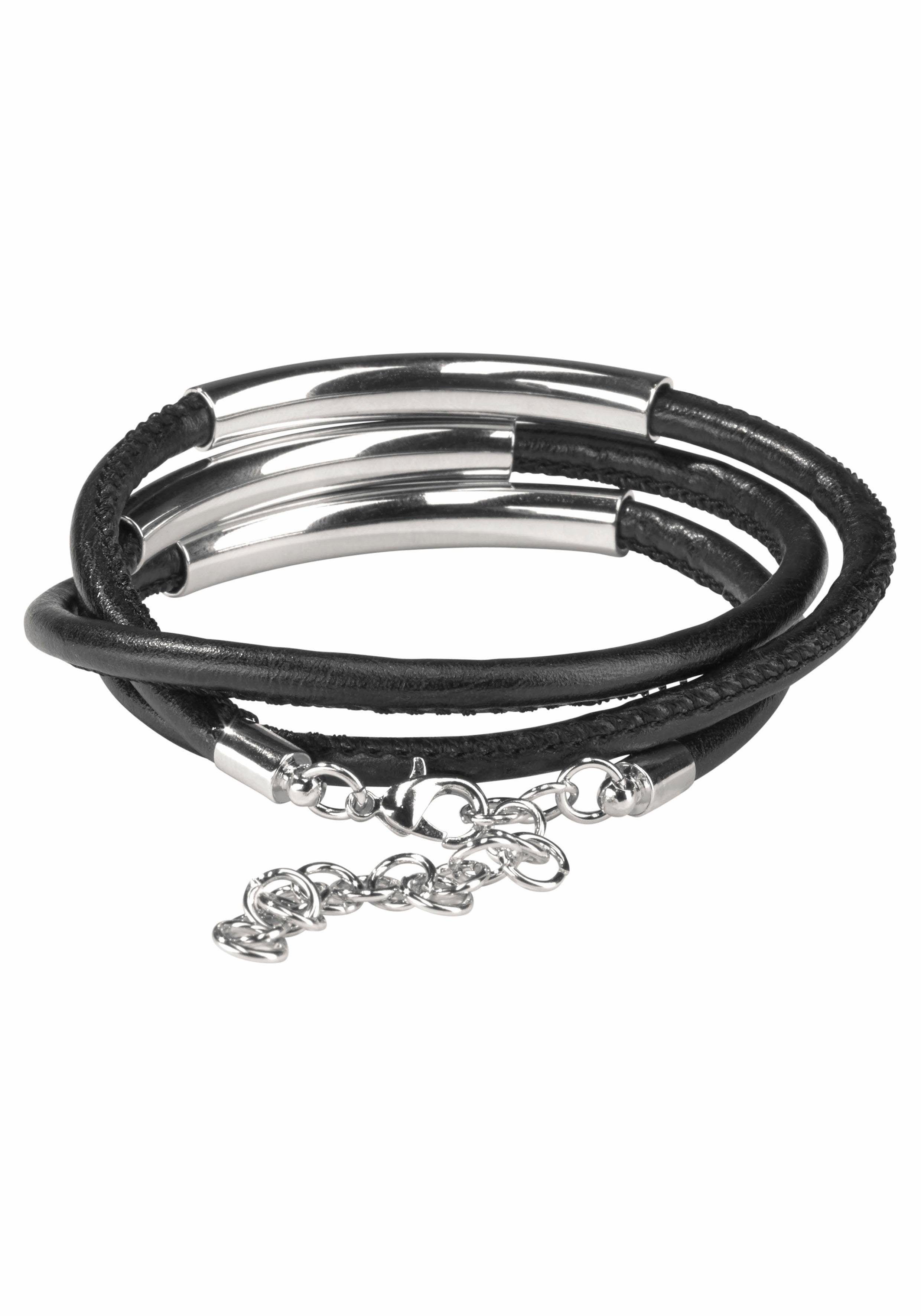 firetti wikkelarmband zwarte wikkelarmband met naad en 3 metalen elementen (1-delig) zwart