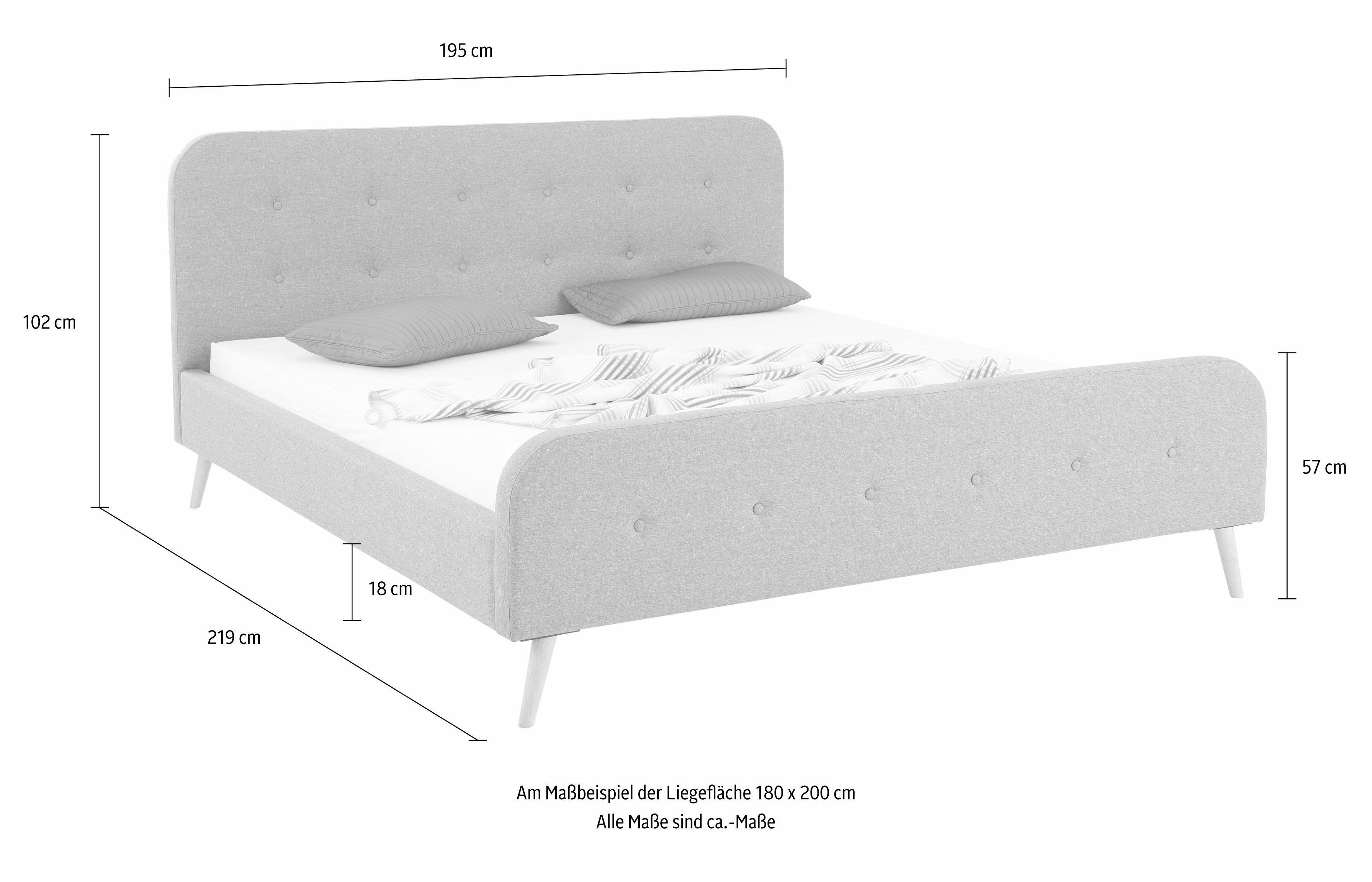 Home affaire Gestoffeerd bed Amrum met luxueuze knopen aan het zacht verdikte hoofd- en voetbord