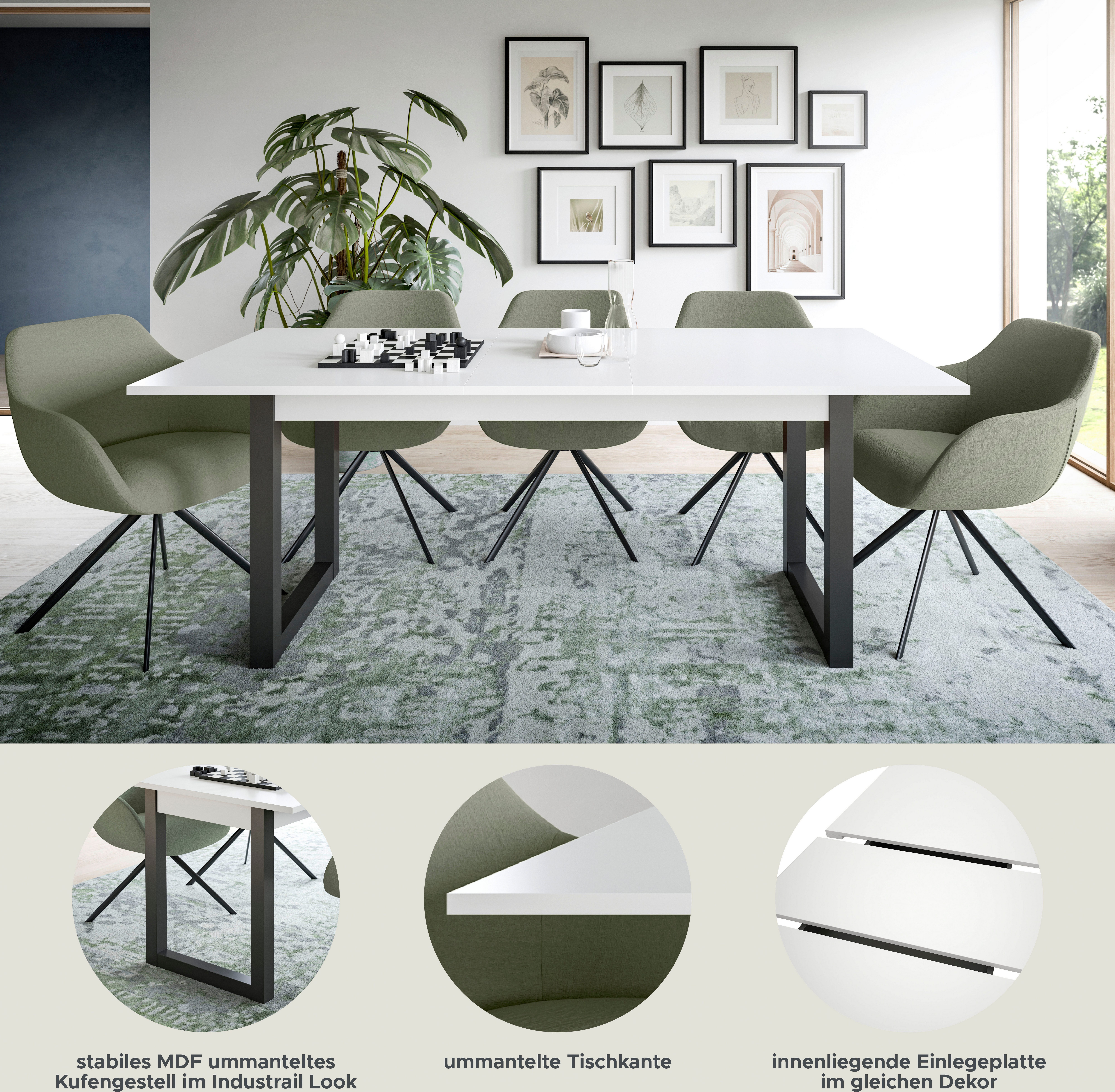 INOSIGN Eettafel Rail, uitschuifbaar 150 - 190 cm, inclusief 40 cm inlegplaat