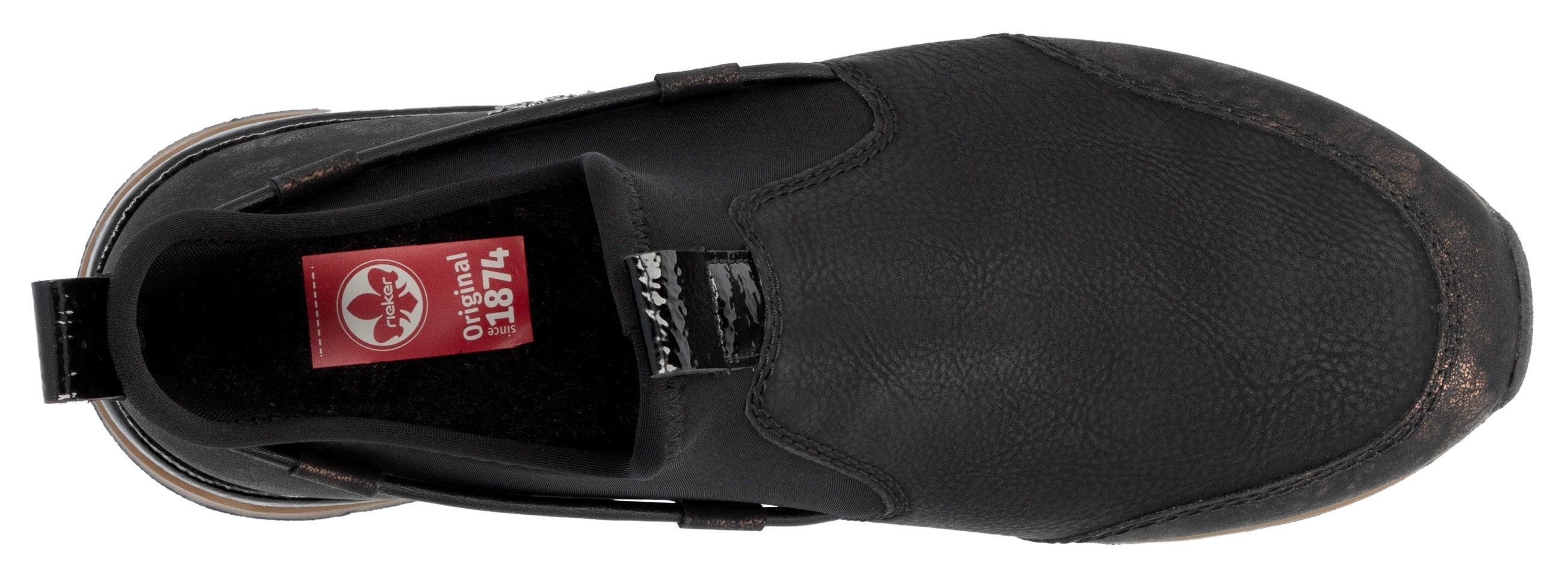 Rieker Slip-on sneakers , instappers, high top sneaker, herfstschoen met metallic glans