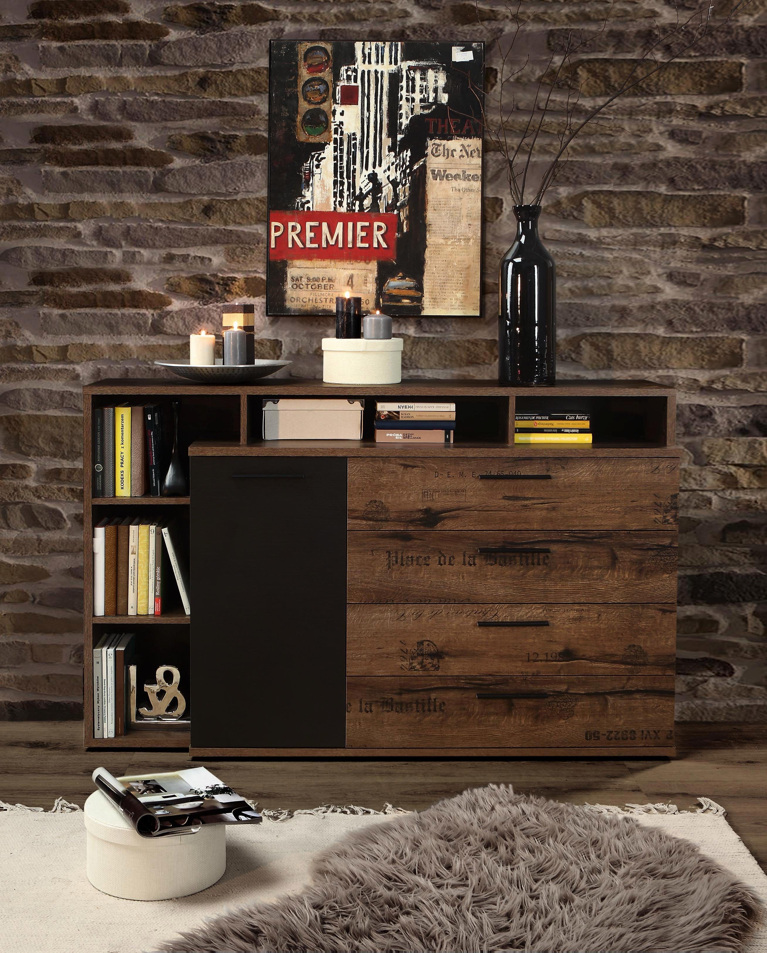 FORTE Kast met laden en deuren Jacky commodes & ladekasten maat 153x41x99 cm bruin