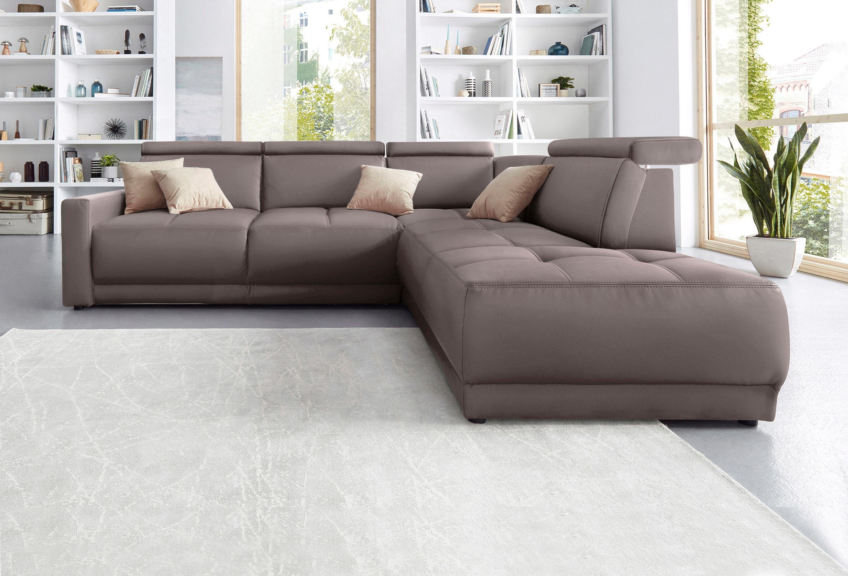 DOMO collection Hoekbank Ava, moderne zitstiksels met mooie dubbele naad, comfortabel, L-vorm bruin, hoekbanken, Ottomane rechts, Zonder functie