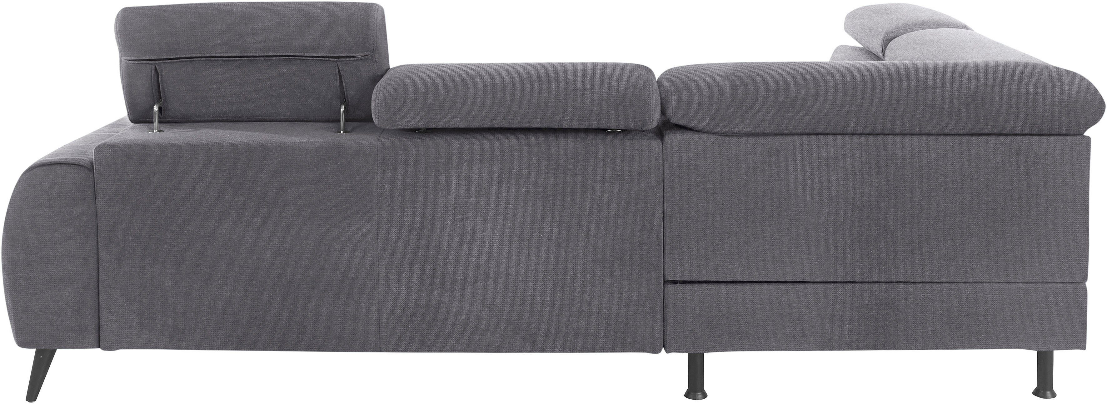 COTTA Hoekbank Mia L-vorm met 3 sierkussens keuze met bedfunctie, bedlade, verlichting & draadloze oplader