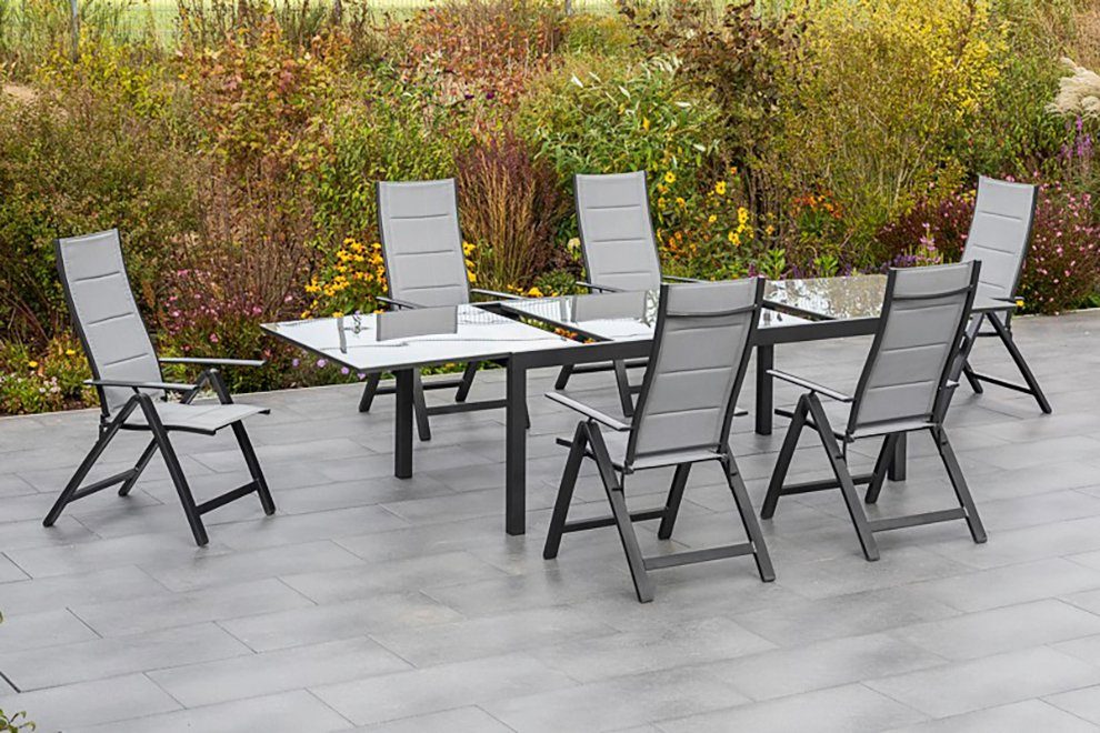 MERXX Tuin-eethoek Florence 6 klapstoelen met uittrekbare tafel (7-delig)