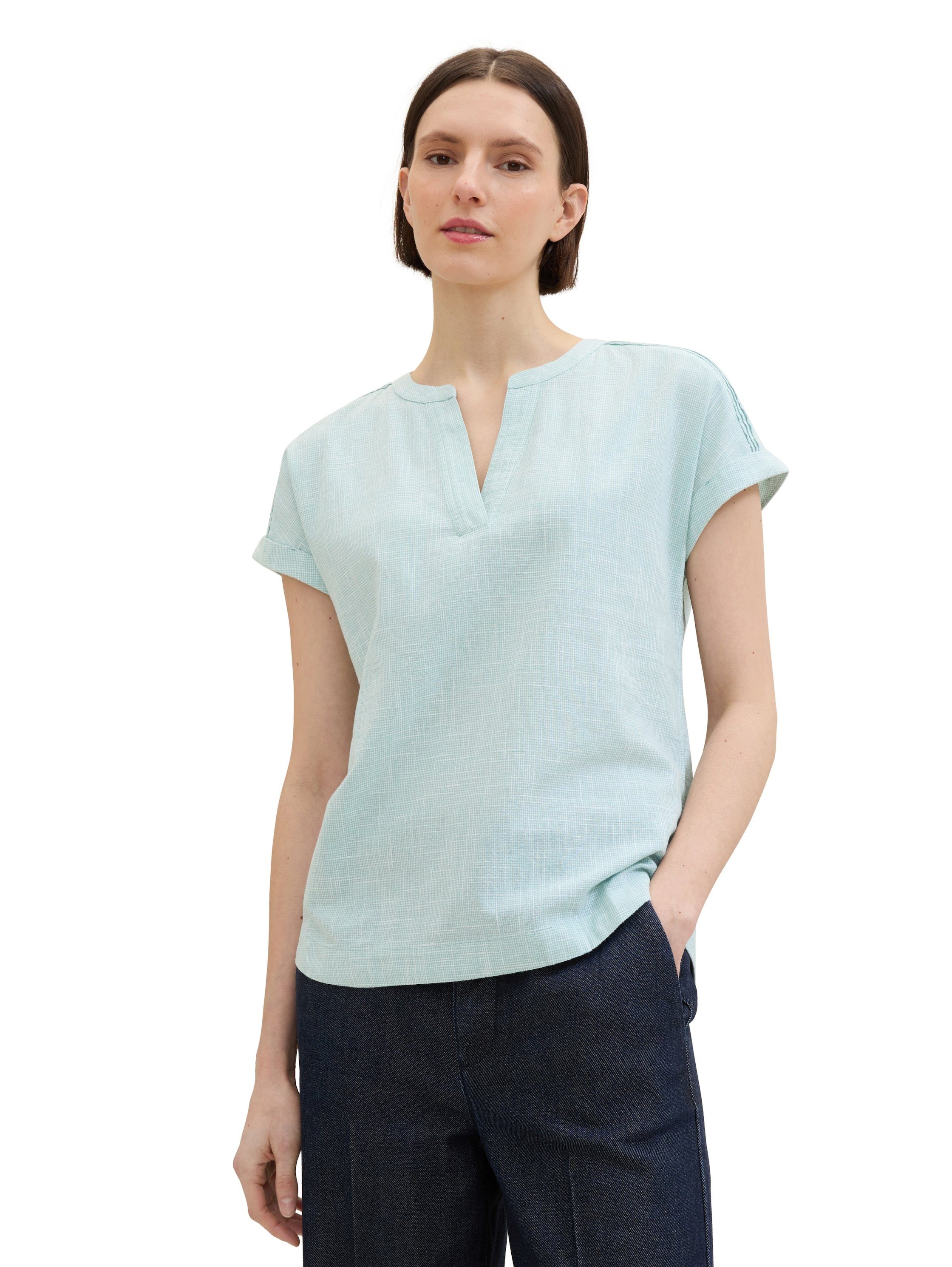 Tom Tailor Blouse zonder sluiting Korte mouw met geweven structuur en V-halslijn