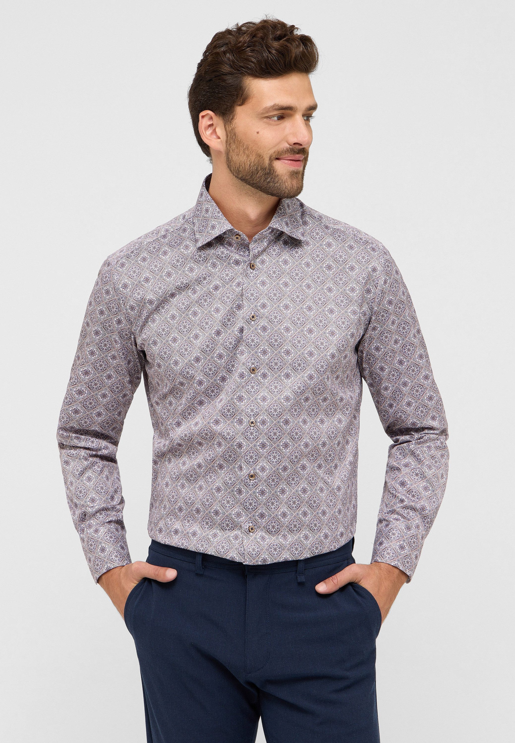 Eterna Overhemd met lange mouwen MODERN FIT NON IRON (strijkvrij) heren overhemden maat 46 bruin