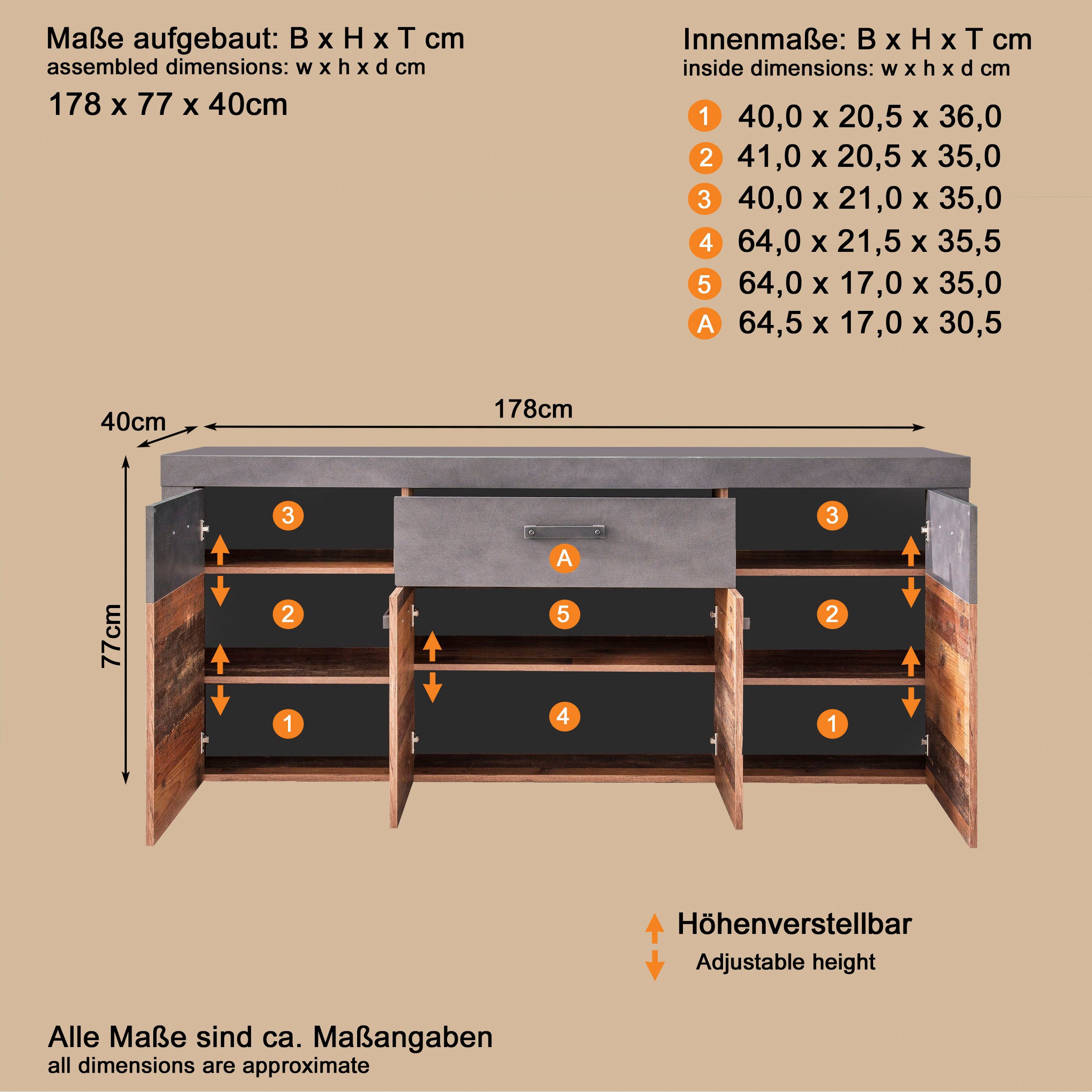 INOSIGN Dressoir Ilana Commode met lade en 8 vakken, breedte 178 cm