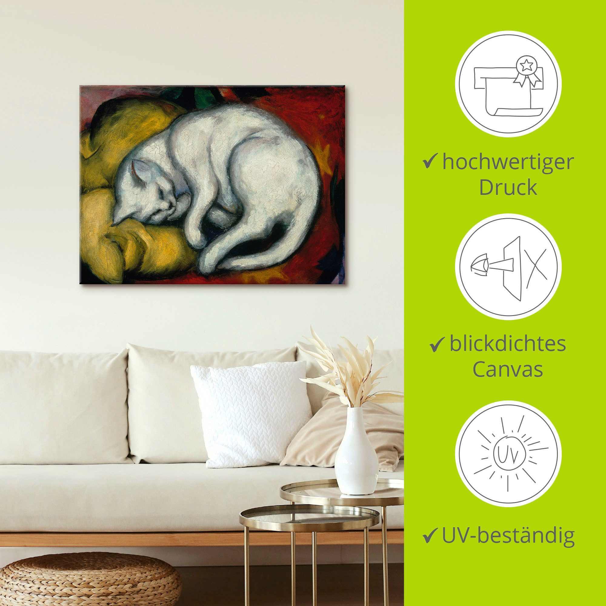 Artland Artprint De witte kat. 1912 als artprint van aluminium, artprint voor buiten, artprint op linnen, poster in verschillende maten. maten