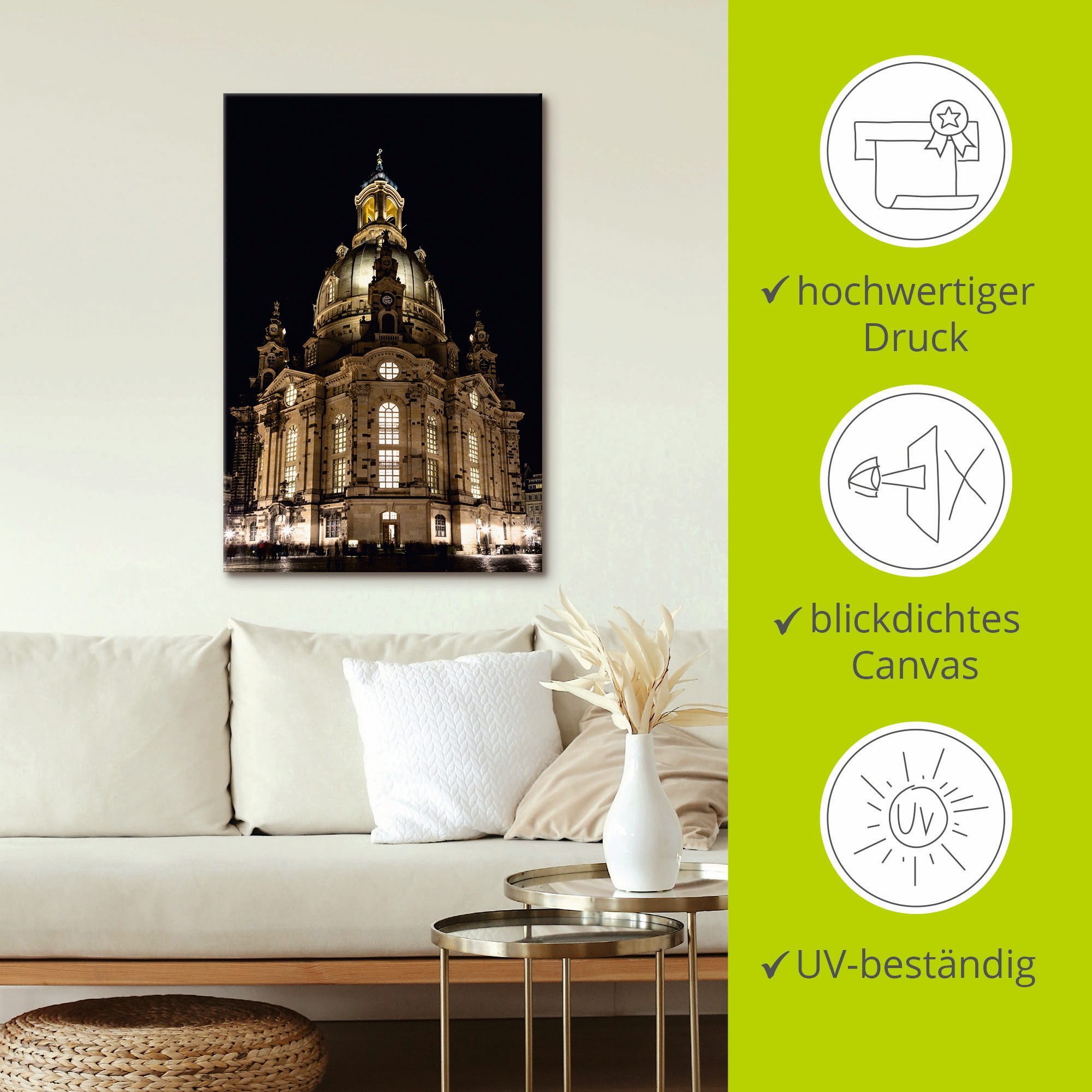 Artland Artprint Verlichte Frauenkirche in Dresden als artprint op linnen, poster in verschillende formaten maten