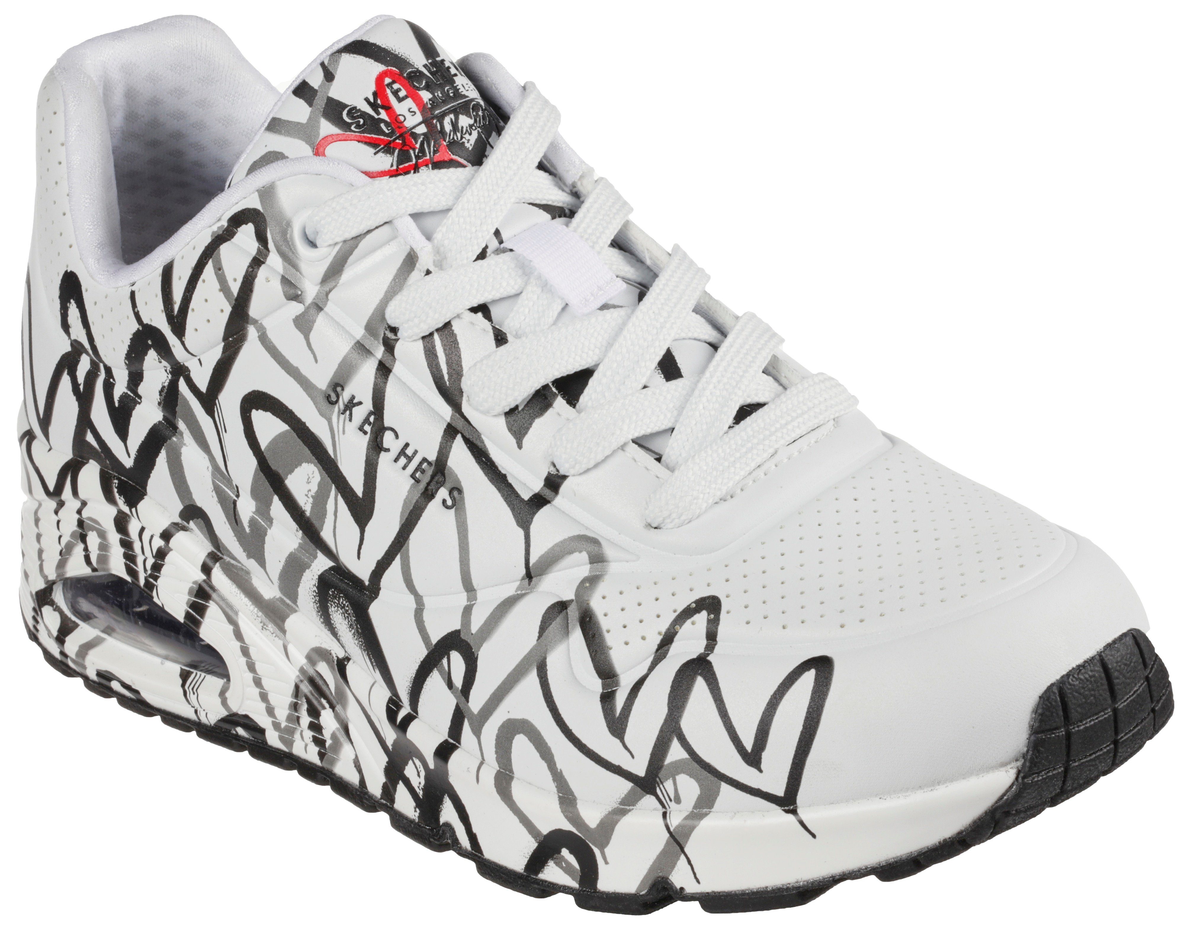 Skechers Sneakers met sleehak UNO-SPREAD THE LOVE met opvallende graffiti-print, vrijetijdsschoen, halfhoge schoen, veterschoen