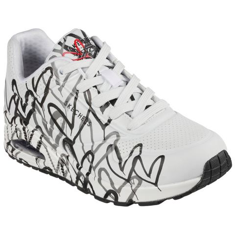 NU 20% KORTING: Skechers Sneakers met sleehak UNO-SPREAD THE LOVE met opvallende graffitiprint
