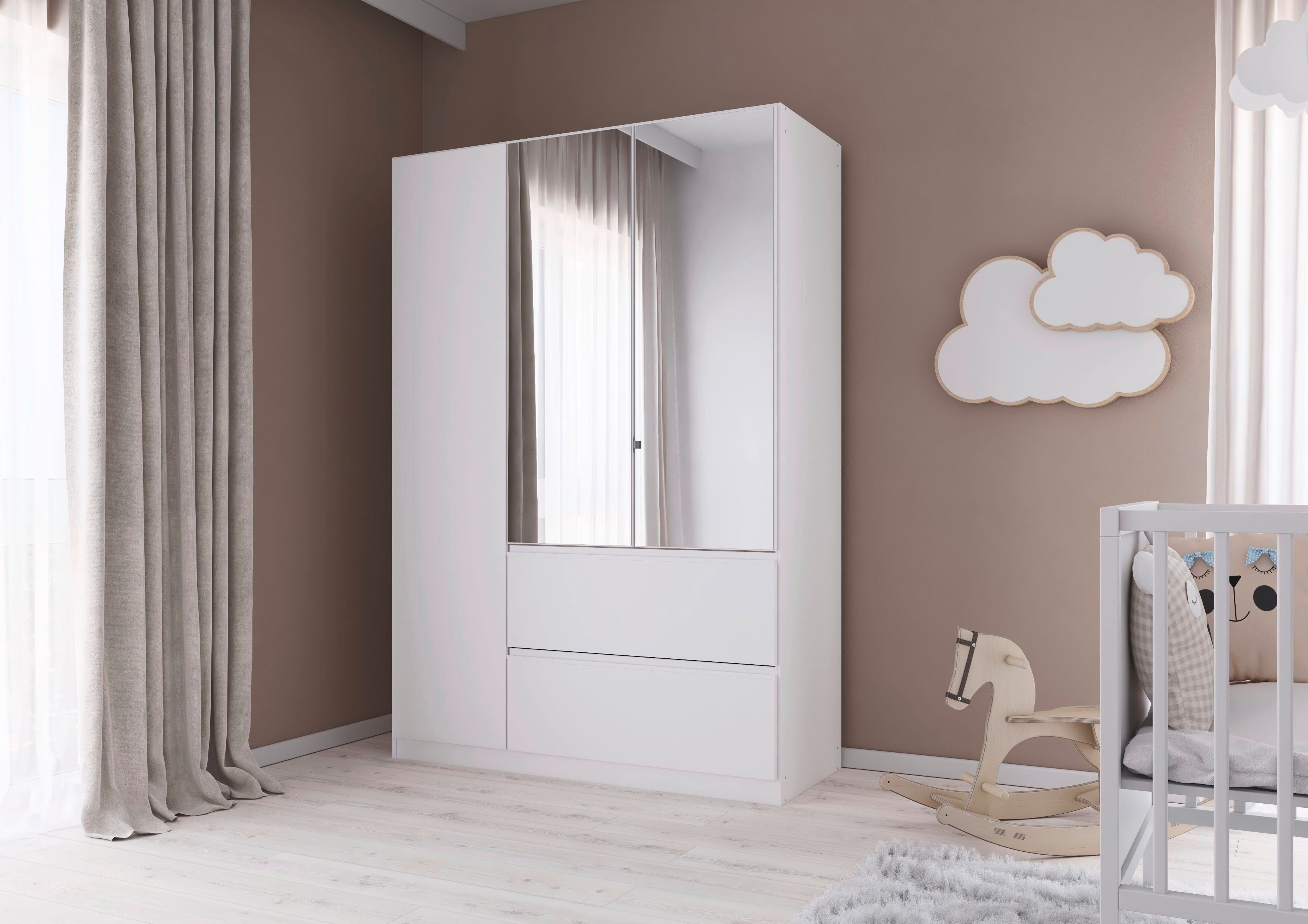 rauch Draaideurkast Kledingkast Kast Garderobe Wasmand COSTA in 3 Breedtes met spiegel, greeploos front en push-to-open functie made in germany
