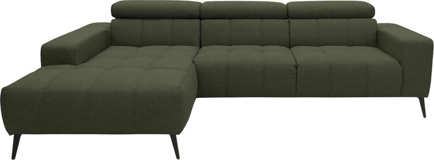 DOMO collection Hoekbank Trento L-vorm, met sledevoet of enkele voet naar keuze met verstelbare hoofdsteun, récamier links/rechts bestelbaar