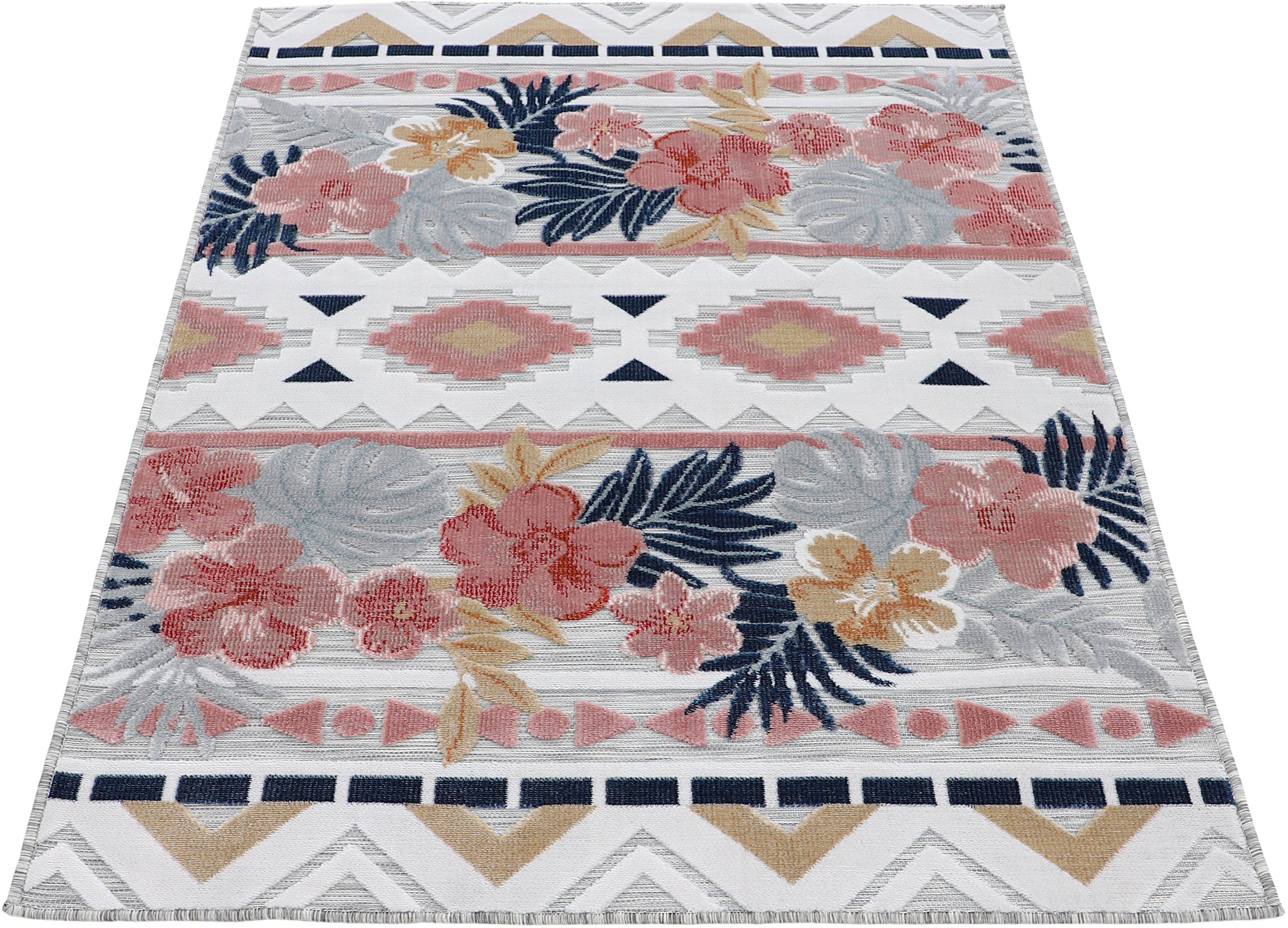 carpetfine Vloerkleed Deja 101 robust vlakweefsel, motief - florale palmbladeren, hoog-laag effect