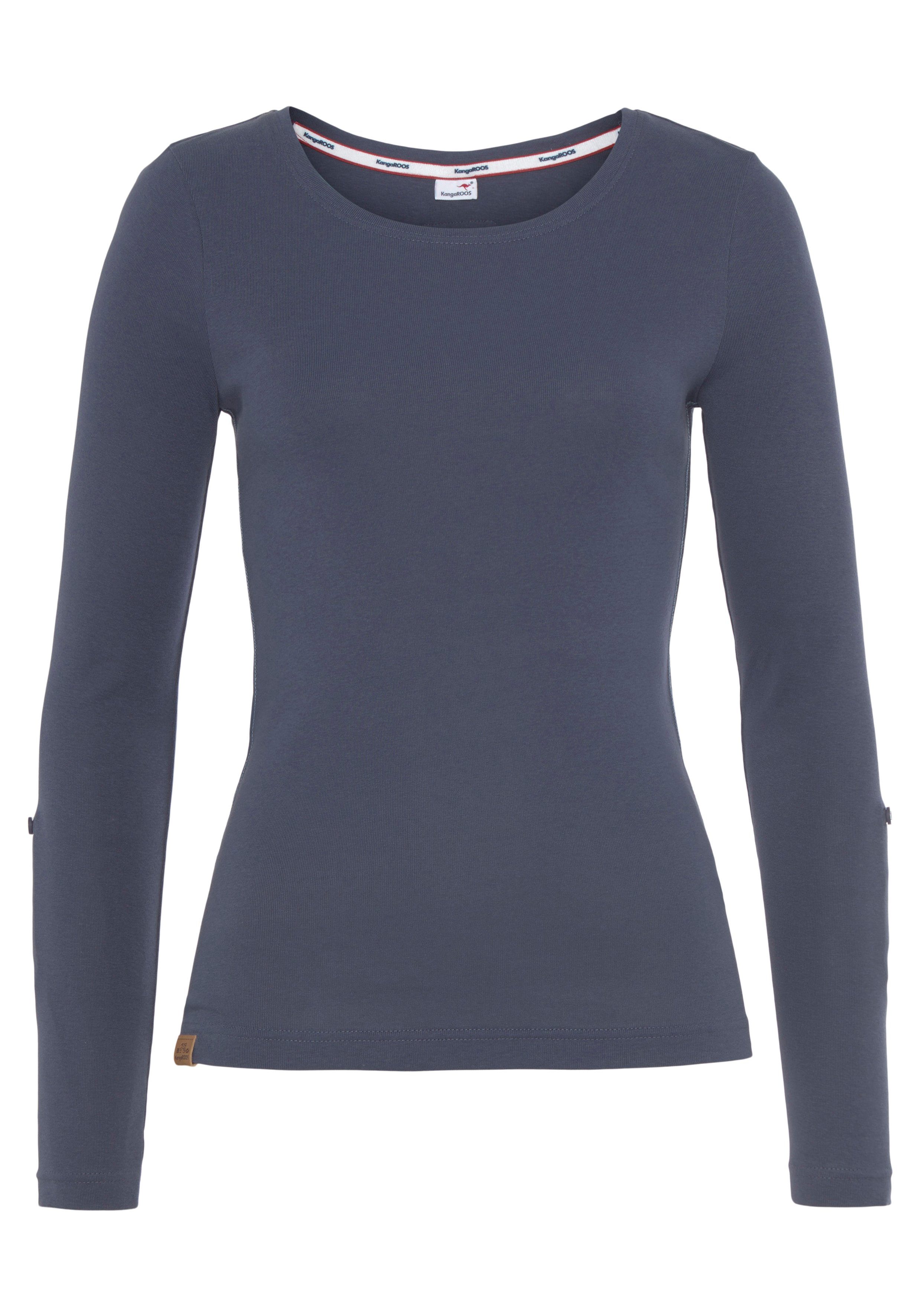 KangaROOS Shirt met lange mouwen met opgerolde mouwen, zeer figuurvolgend, van ribstof