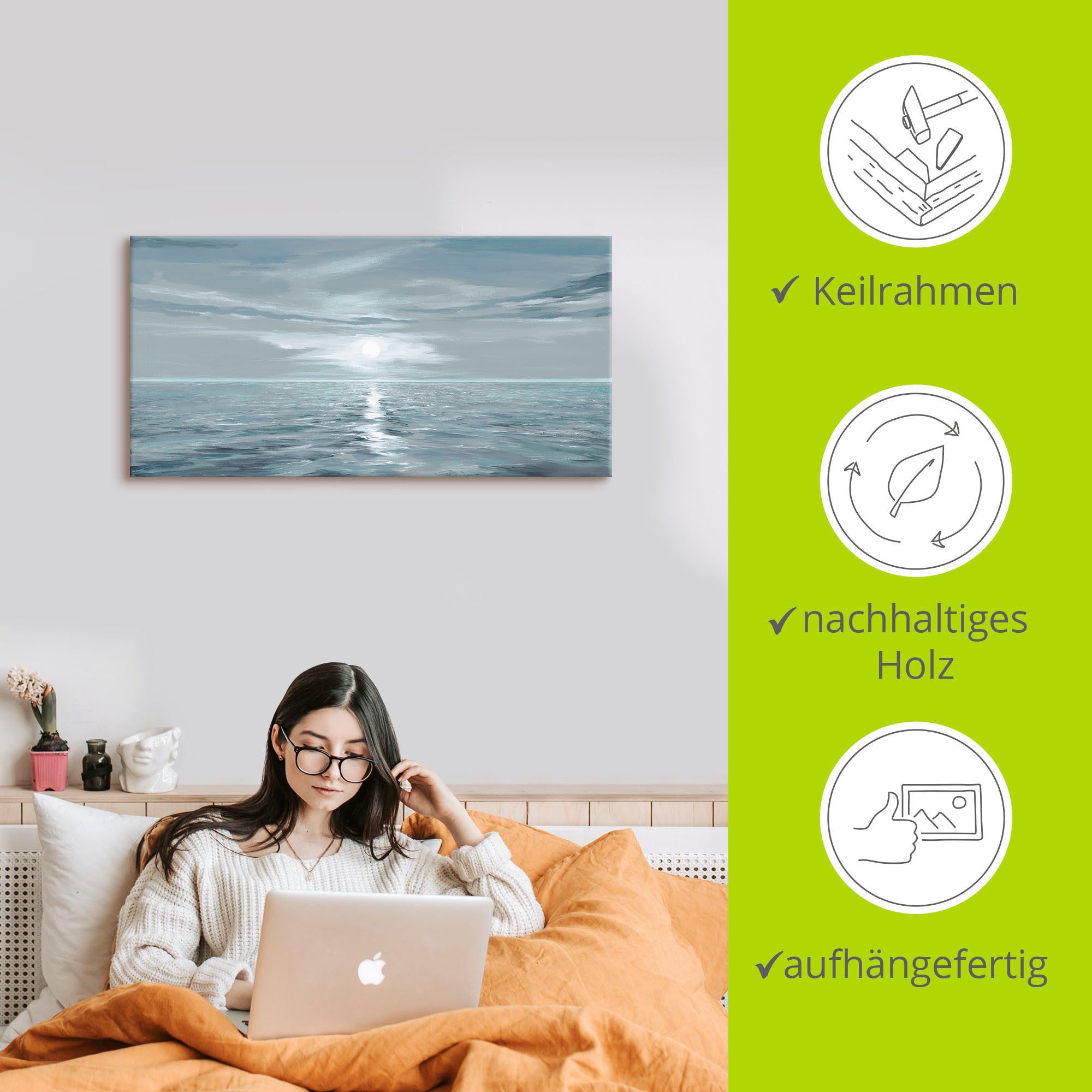 Artland Artprint Ijsblauwe zee als artprint van aluminium, artprint voor buiten, artprint op linnen, poster, muursticker