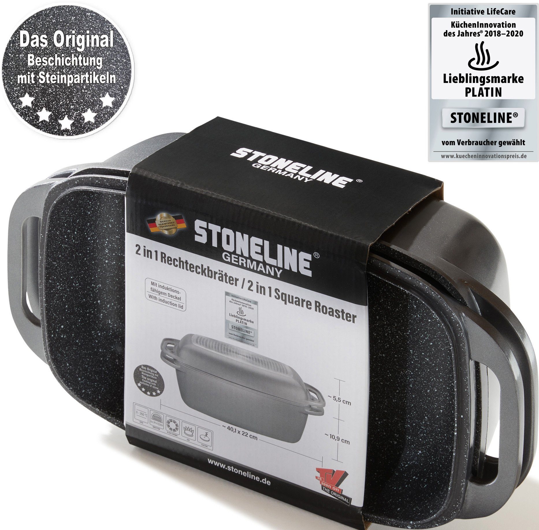 STONELINE Braadpan met aluminium schenkdeksel, inductie