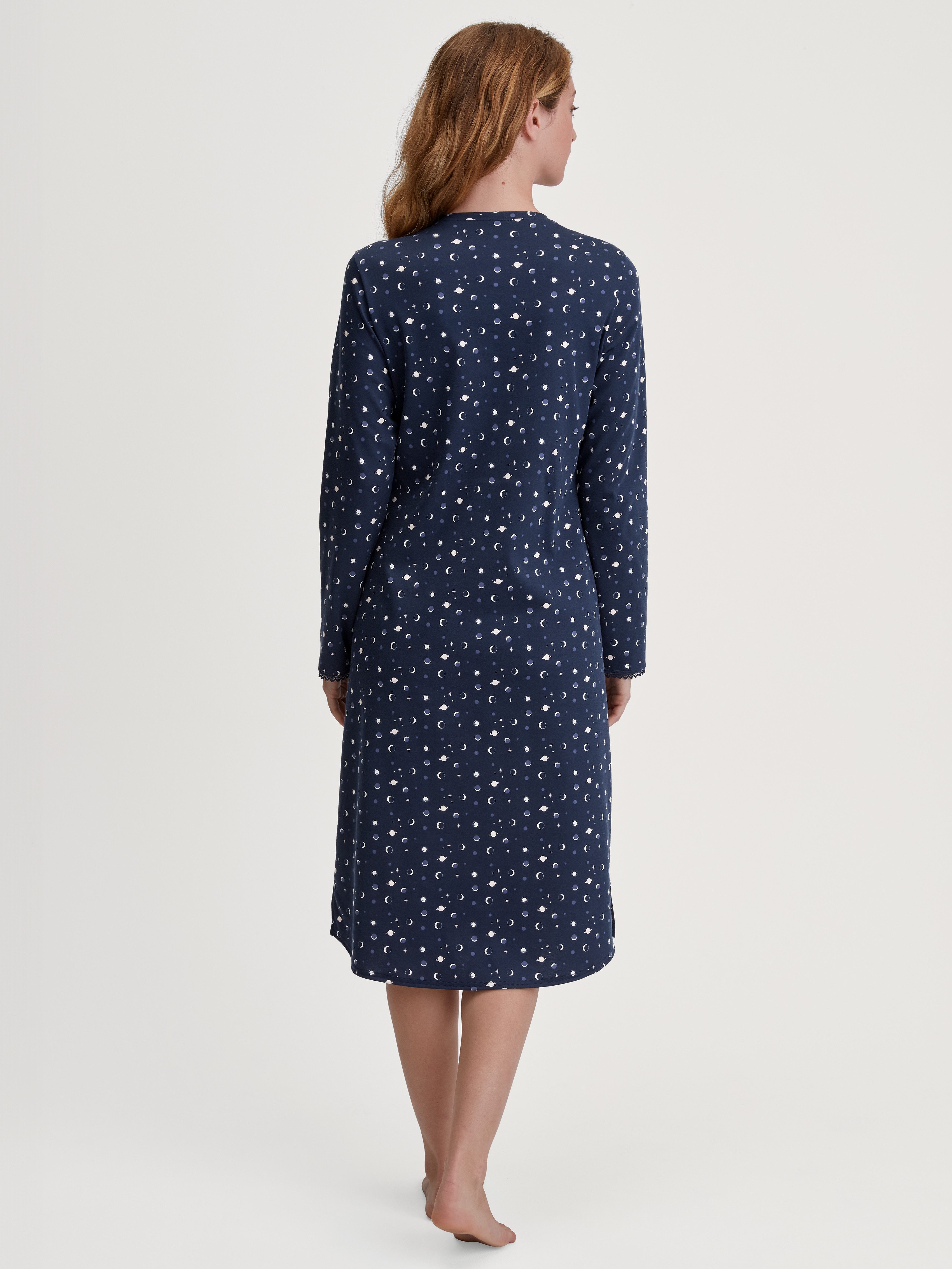 CALIDA Nachthemd Flower Nights comfortabel, pure cotton, lange mouw, knoopsluiting, ronde hals-uitsnijding