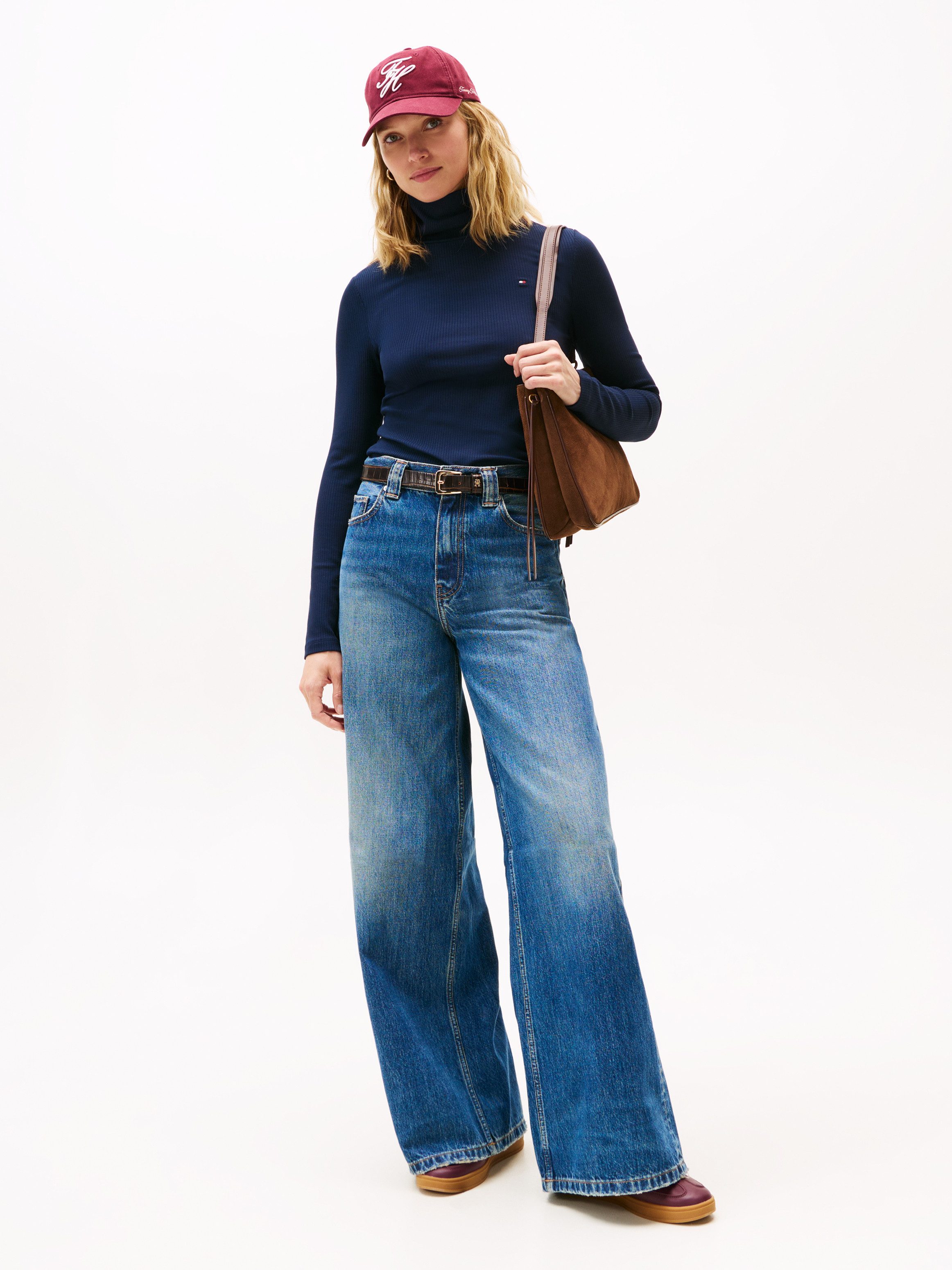 Tommy Hilfiger Shirt met lange mouwen SLIM 5X2 RIB ROLL-NK LS in een geribde structuur
