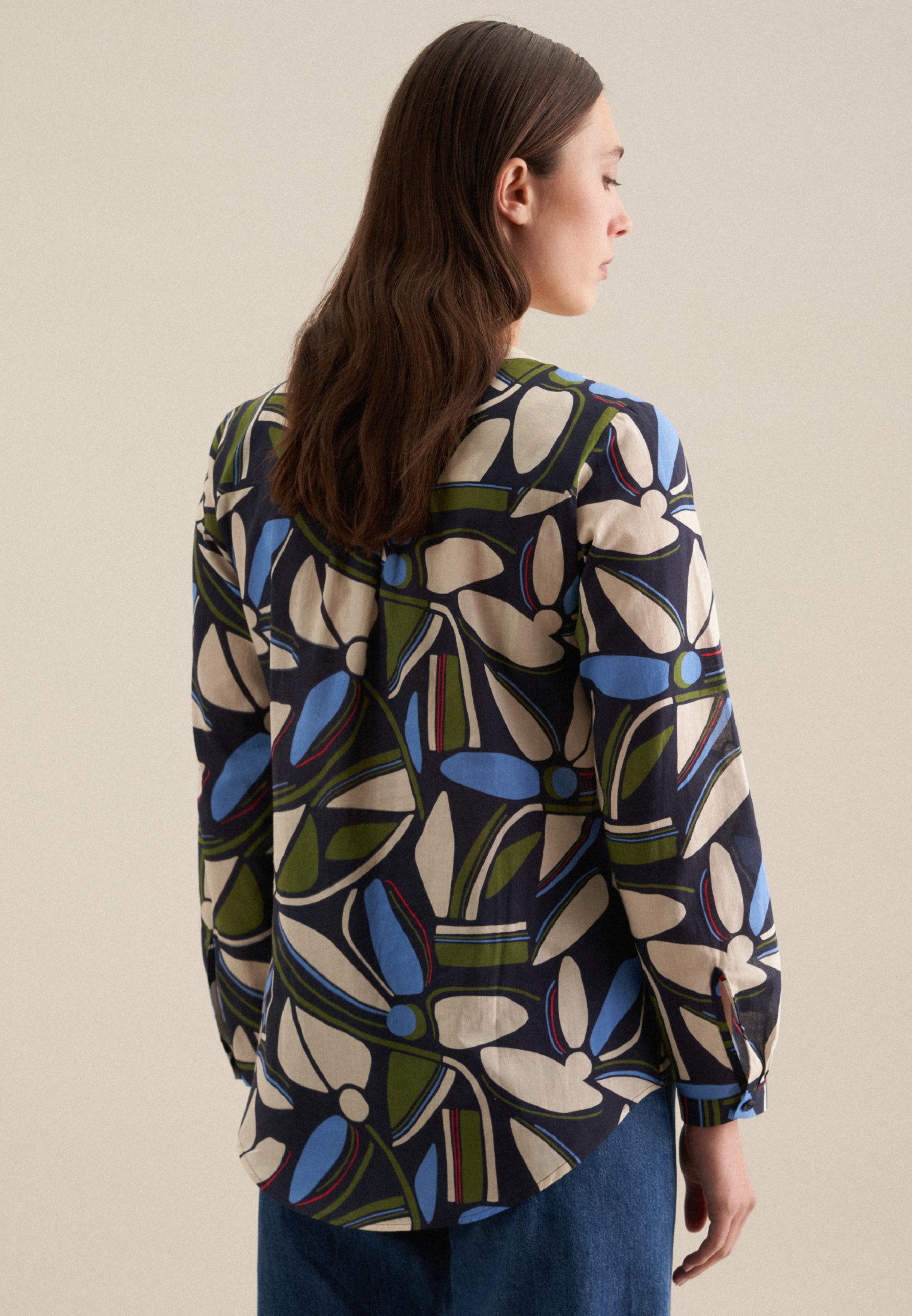 seidensticker Klassieke blouse Zwarte roos Tuniek bloemmotief