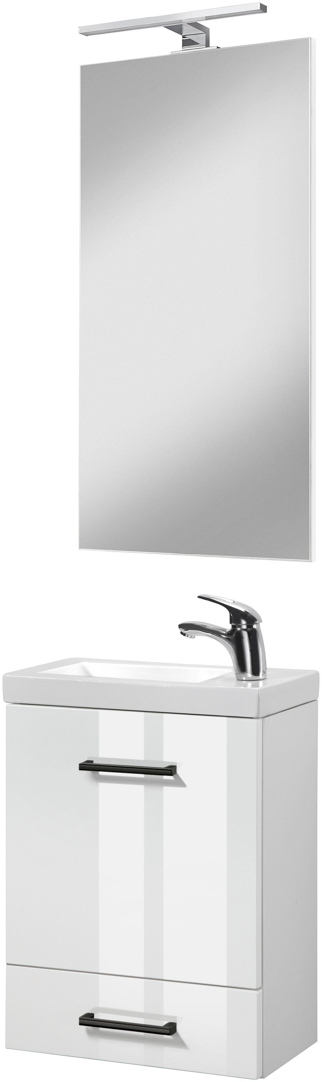 welltime Badkamerserie Trento, in verschillende designs en kleuren Gastenbadkamer, wastafelmeubel, 40 cm, met zwarte grepen (4-delig)