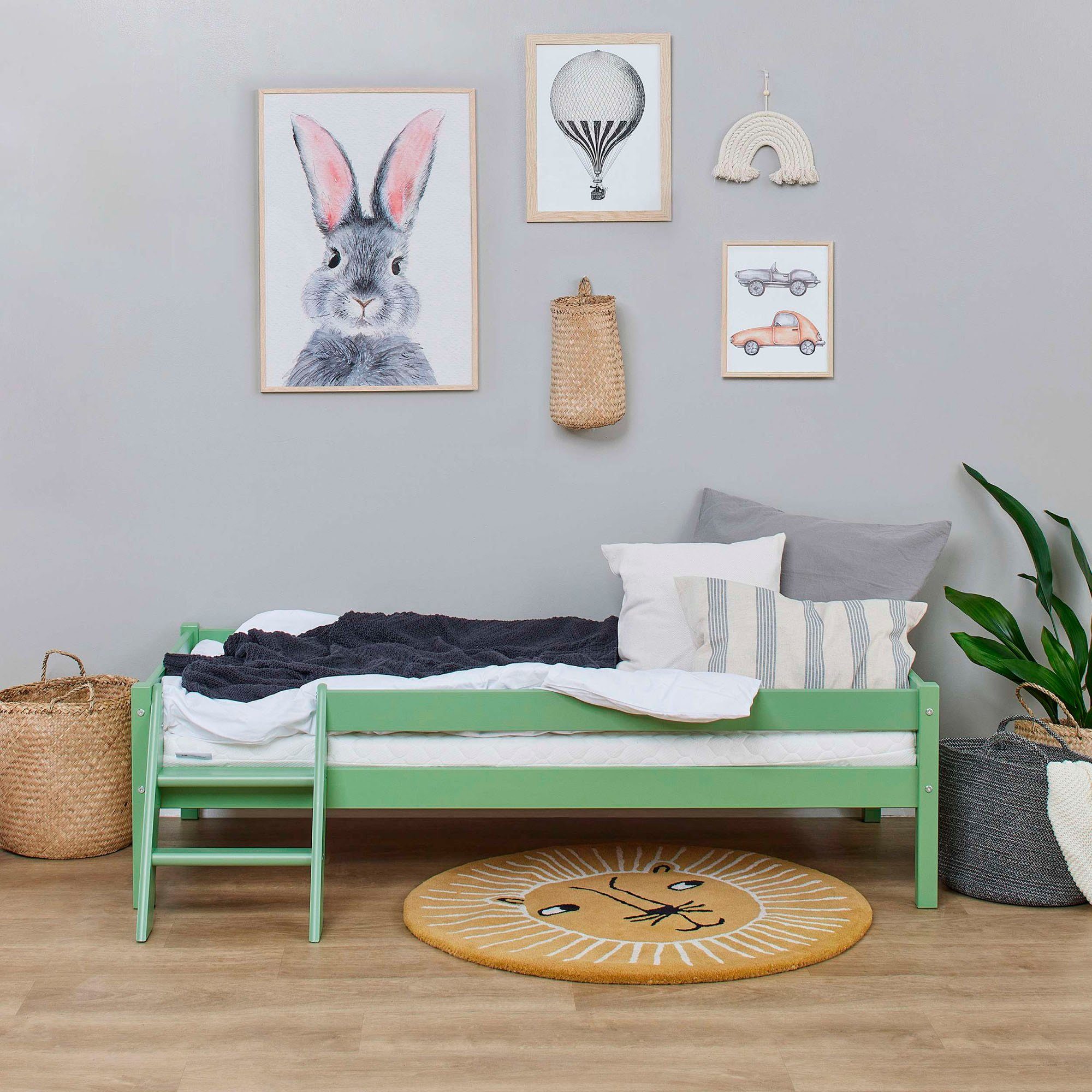 Lüttenhütt Kinderbed ECO One Kinderbed met valbeveiliging en ladder, keuze uit 3 kleuren en matrassen