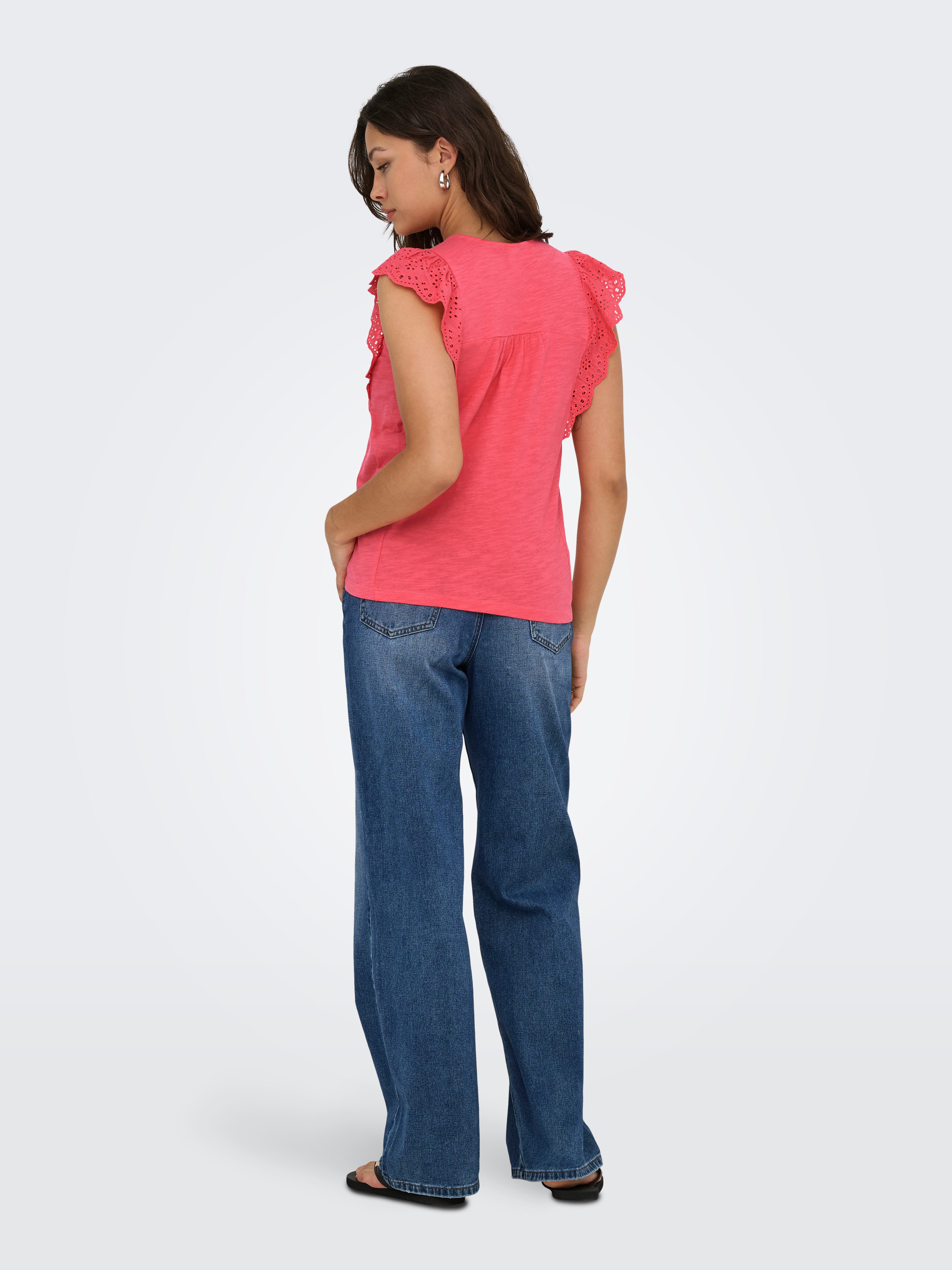 Only Shirt met korte mouwen ONLLEA S/L FRILL MIX TOP JRS